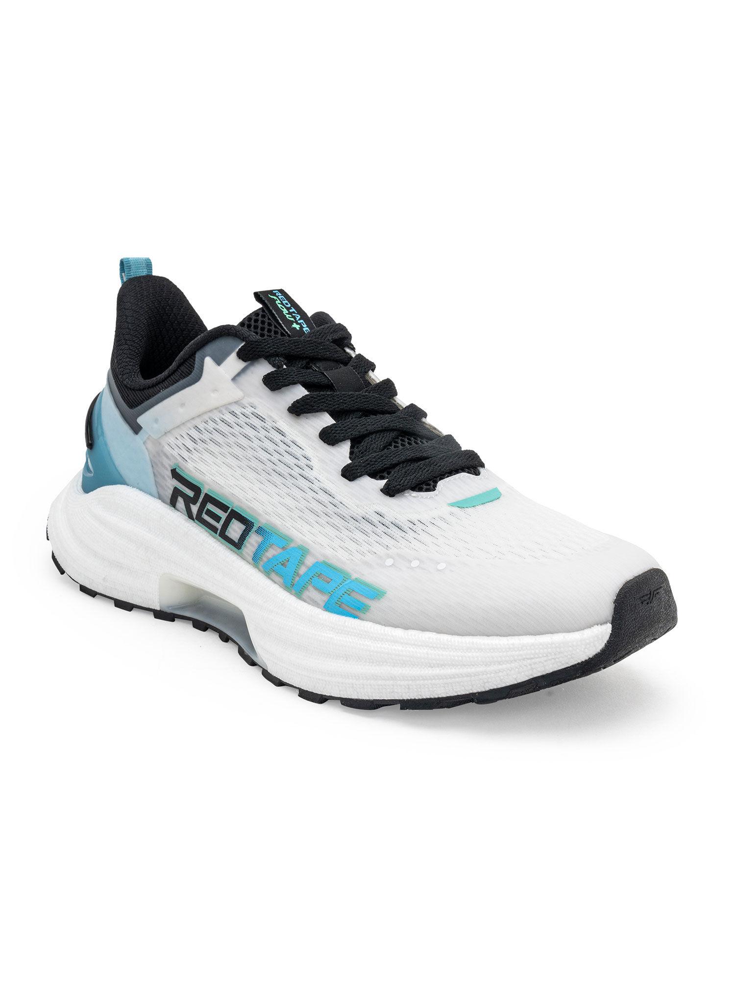 mens textured white & sky blue walking shoes