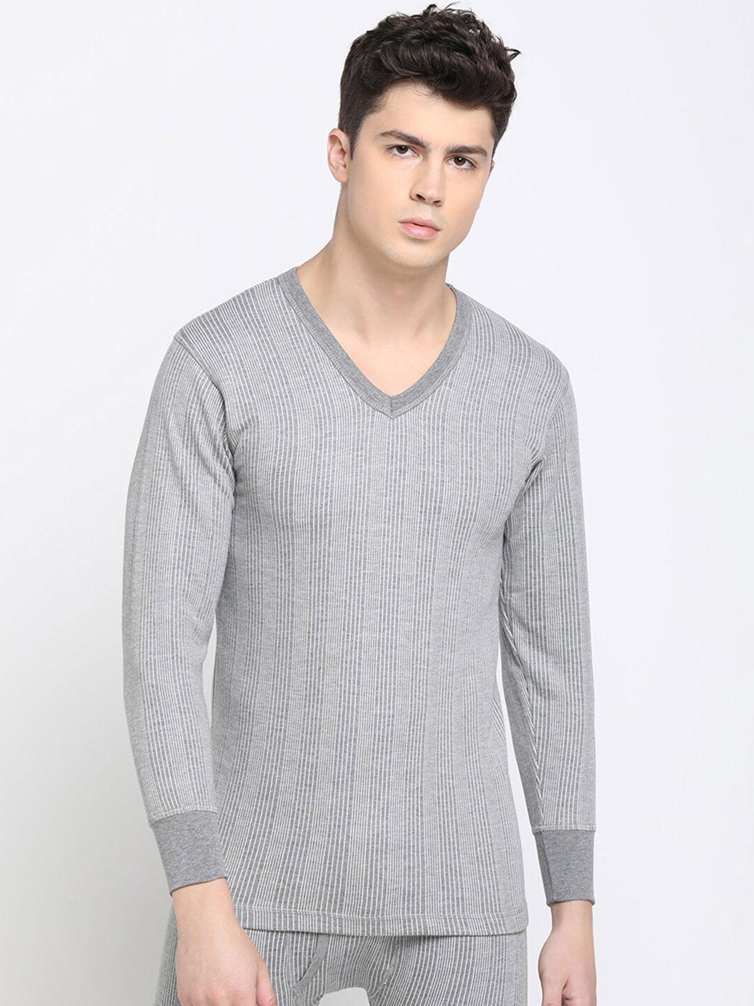 mens thermal-extra warm with heat wrap tech v-neck long sleeves t-shirt grey
