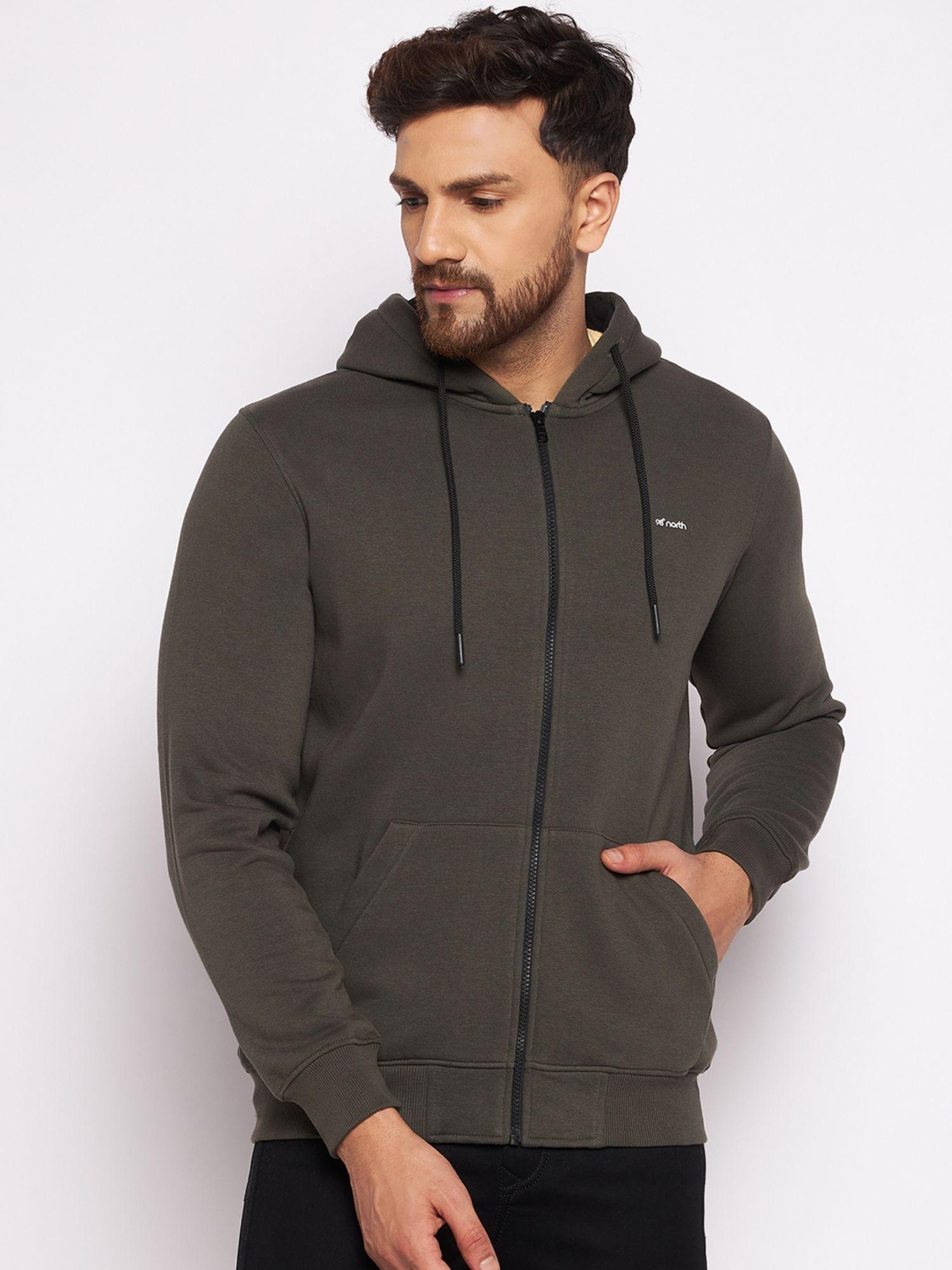 mens three thread cotton fleece zipper hoodie