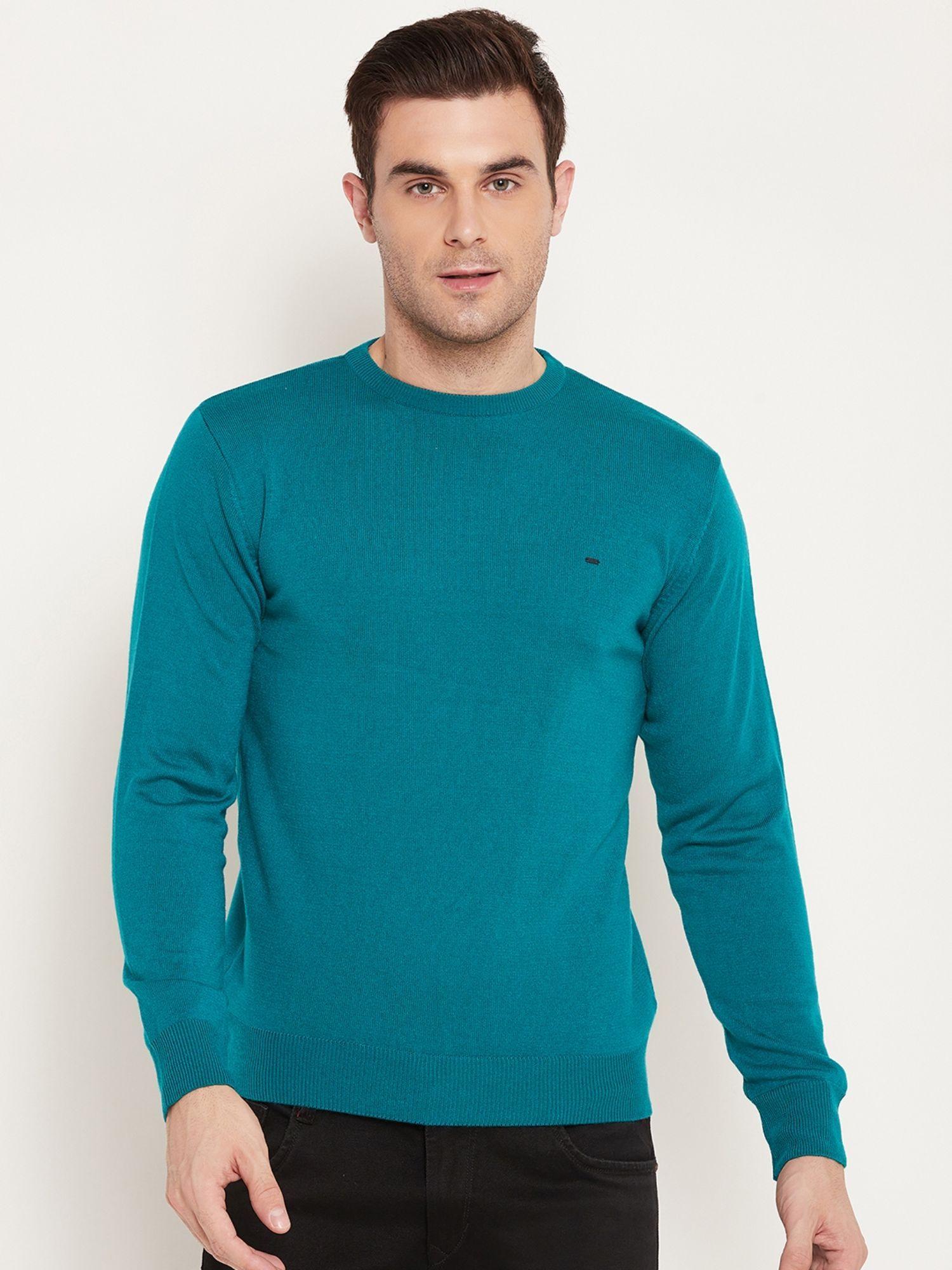 mens turquoise round neck sweaters