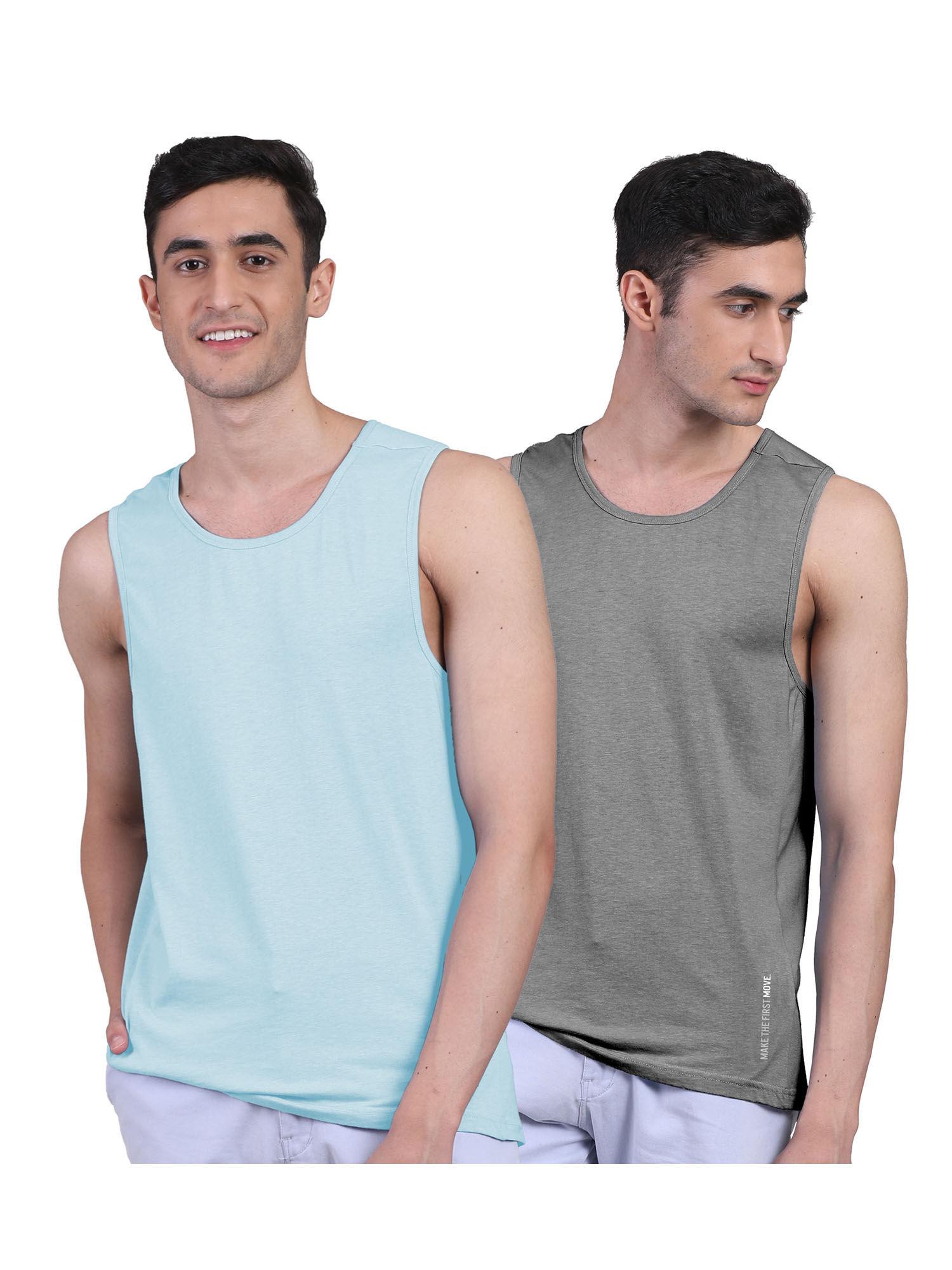 mens twin skin bamboo cotton anti microbial active vest (pack of 2)