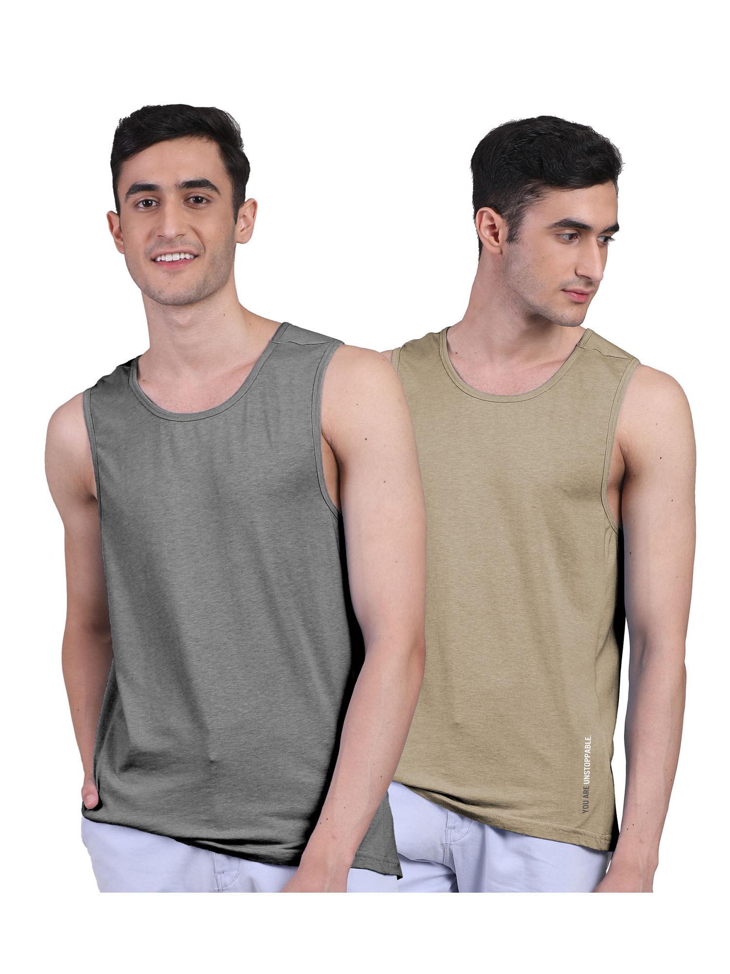 mens twin skin bamboo cotton anti microbial active vest (pack of 2)