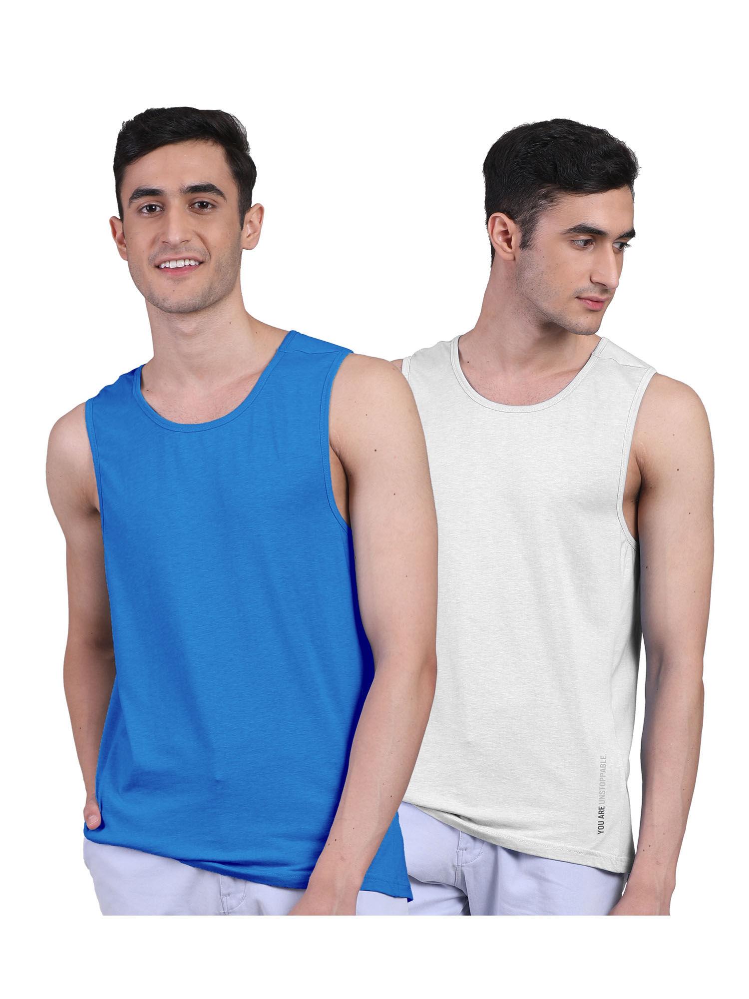 mens twin skin bamboo cotton anti microbial active vest (pack of 2)