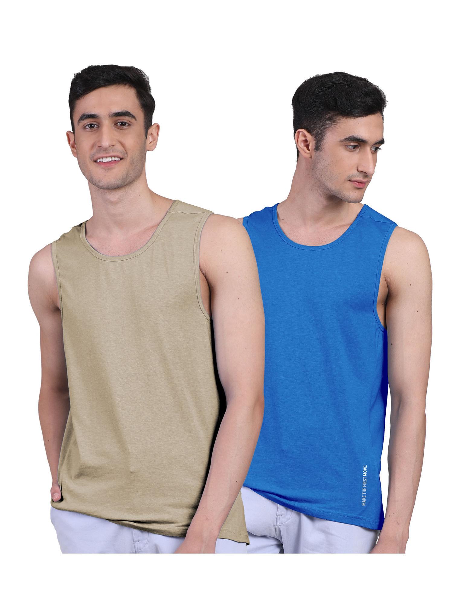 mens twin skin bamboo cotton anti microbial active vest (pack of 2)