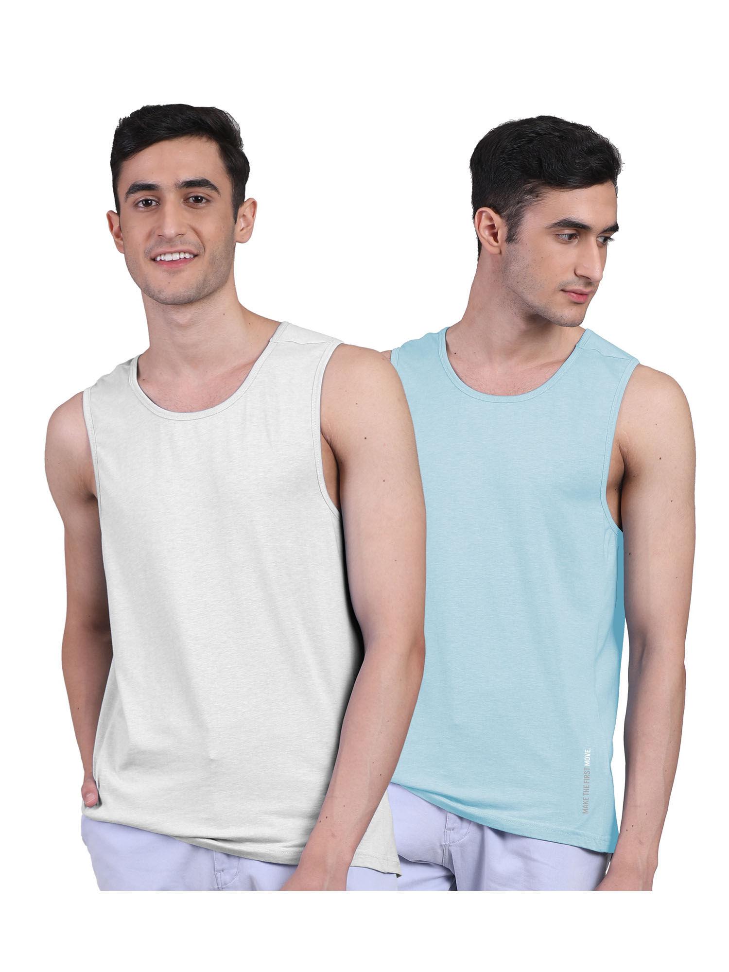 mens twin skin bamboo cotton anti microbial active vest (pack of 2)