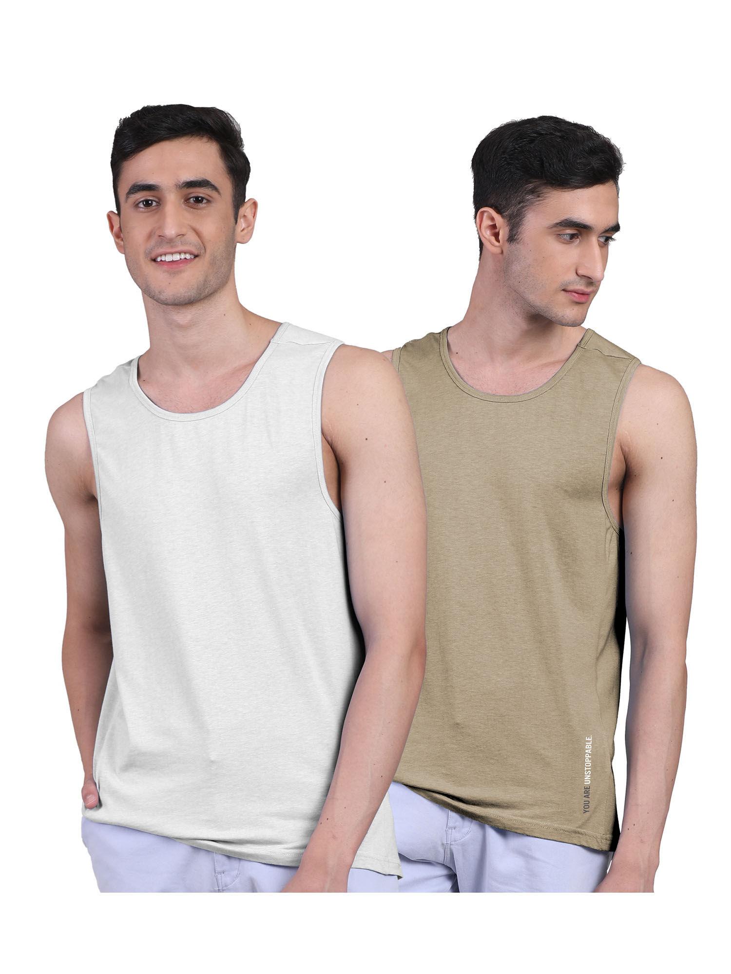 mens twin skin bamboo cotton anti microbial active vest (pack of 2)