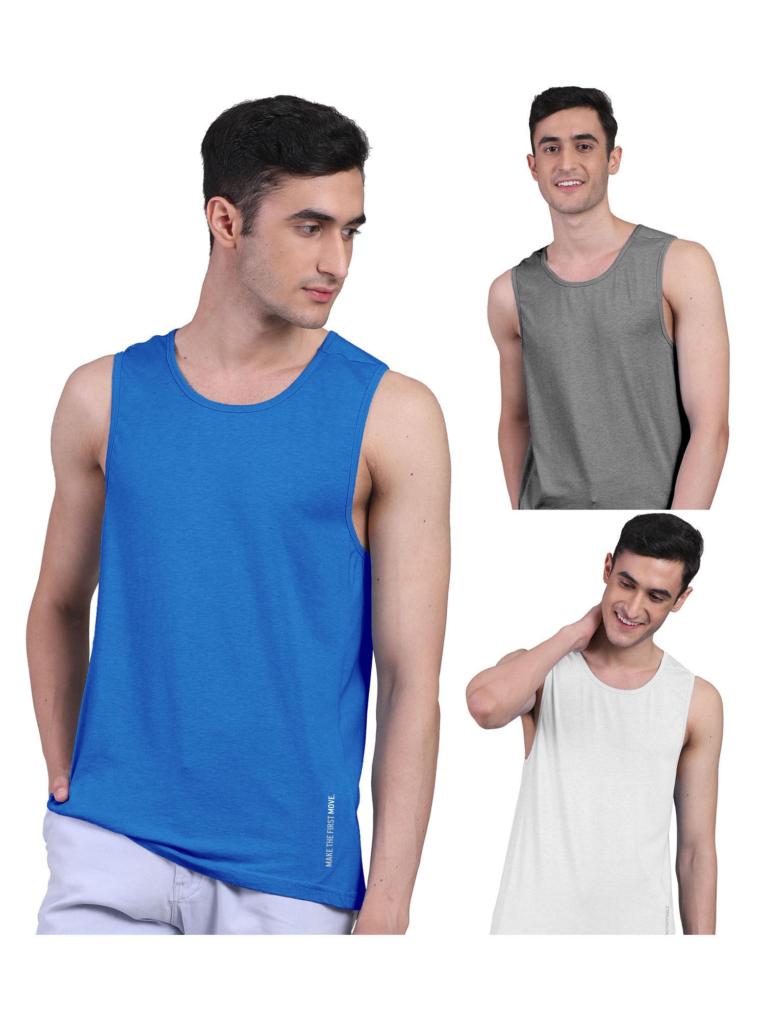 mens twin skin bamboo cotton anti microbial active vest (pack of 3)