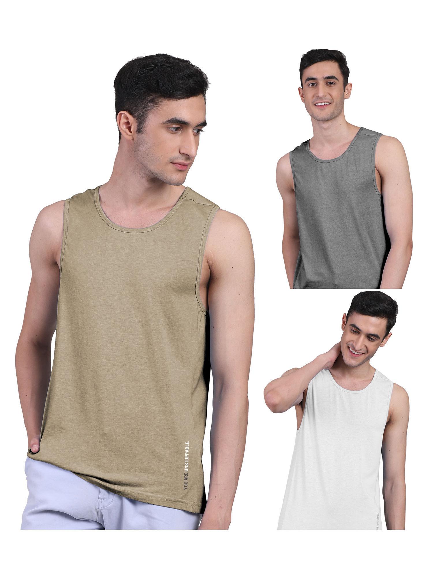 mens twin skin bamboo cotton anti microbial active vest (pack of 3)