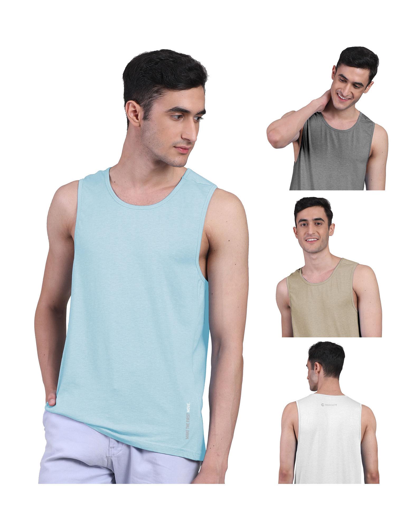 mens twin skin bamboo cotton anti microbial active vest (pack of 4)