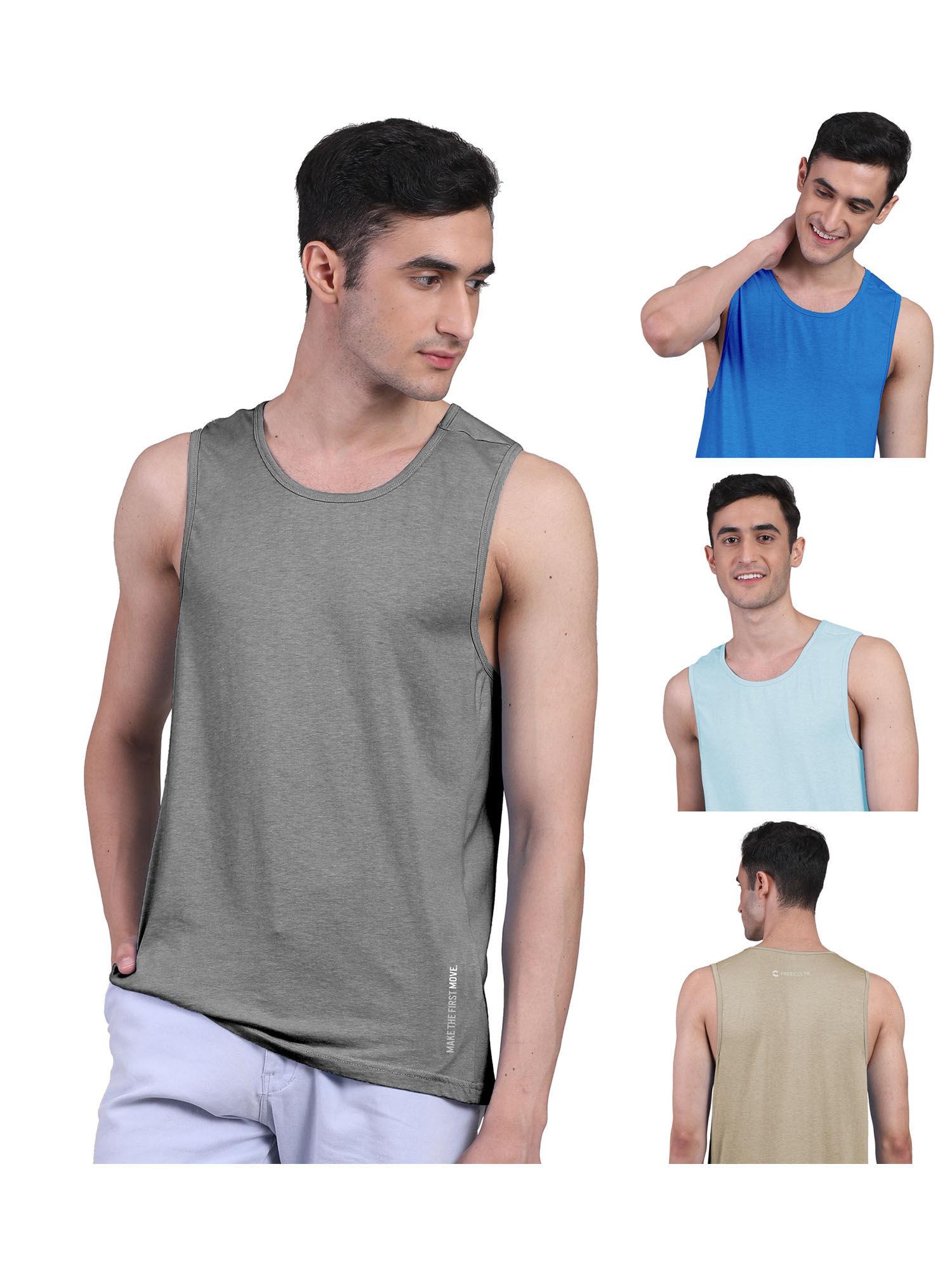 mens twin skin bamboo cotton anti microbial active vest (pack of 4)