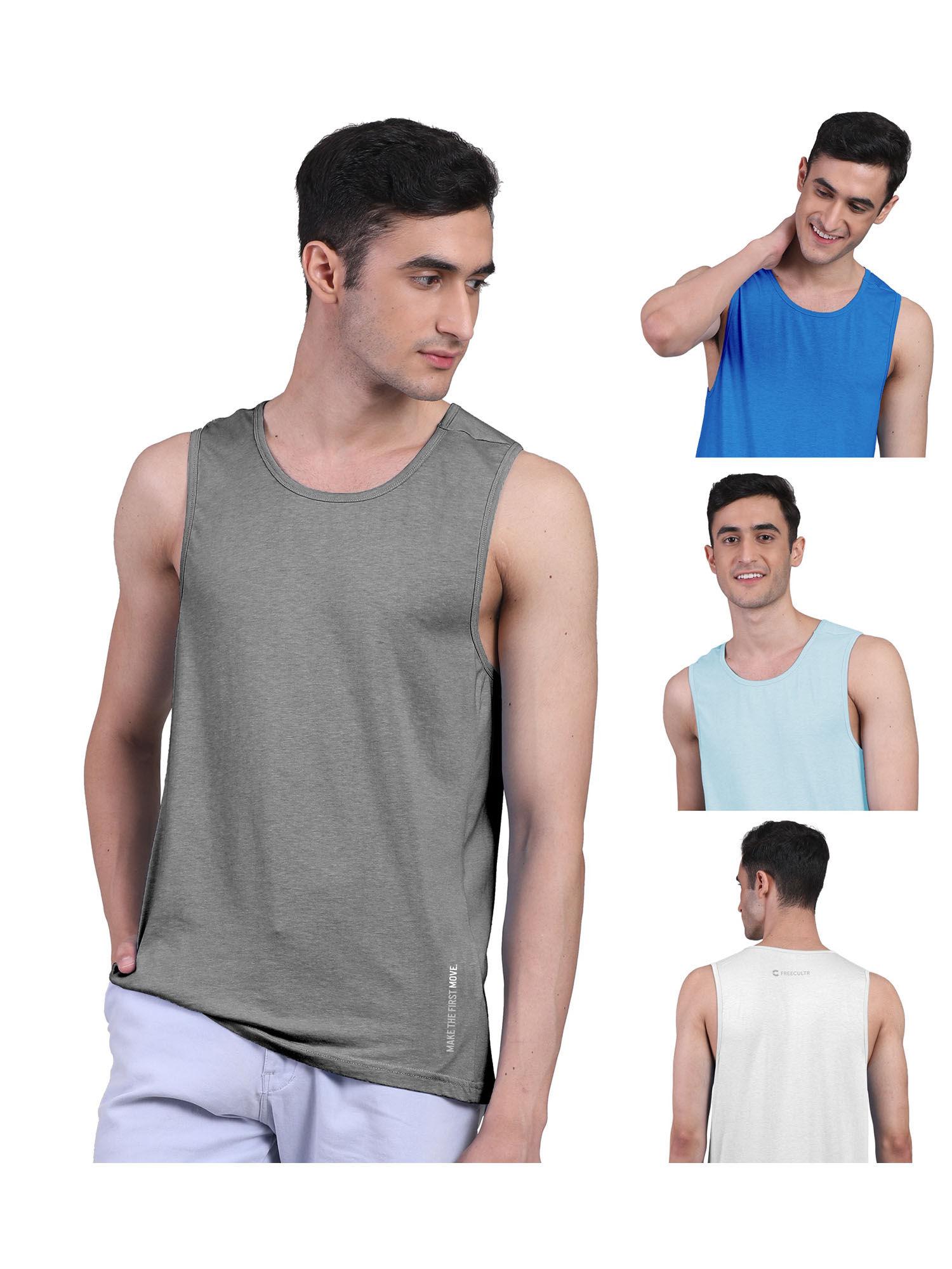 mens twin skin bamboo cotton anti microbial active vest (pack of 4)