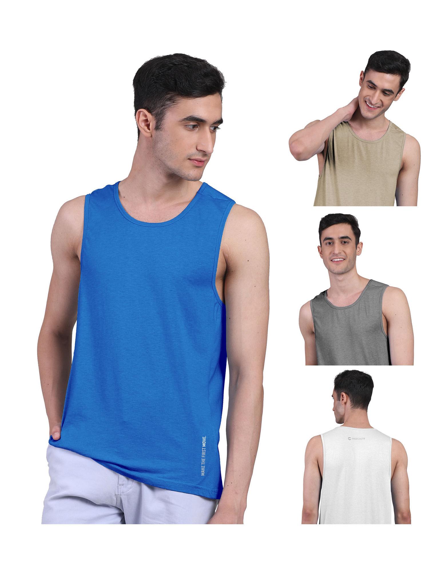 mens twin skin bamboo cotton anti microbial active vest (pack of 4)