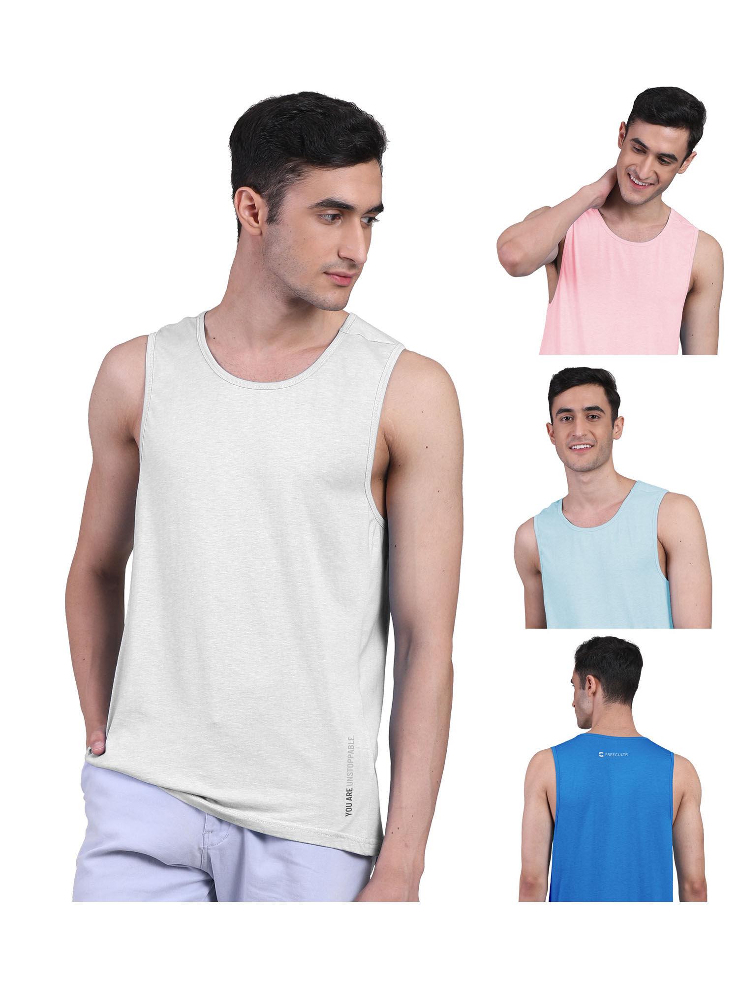 mens twin skin bamboo cotton anti microbial active vest (pack of 4)