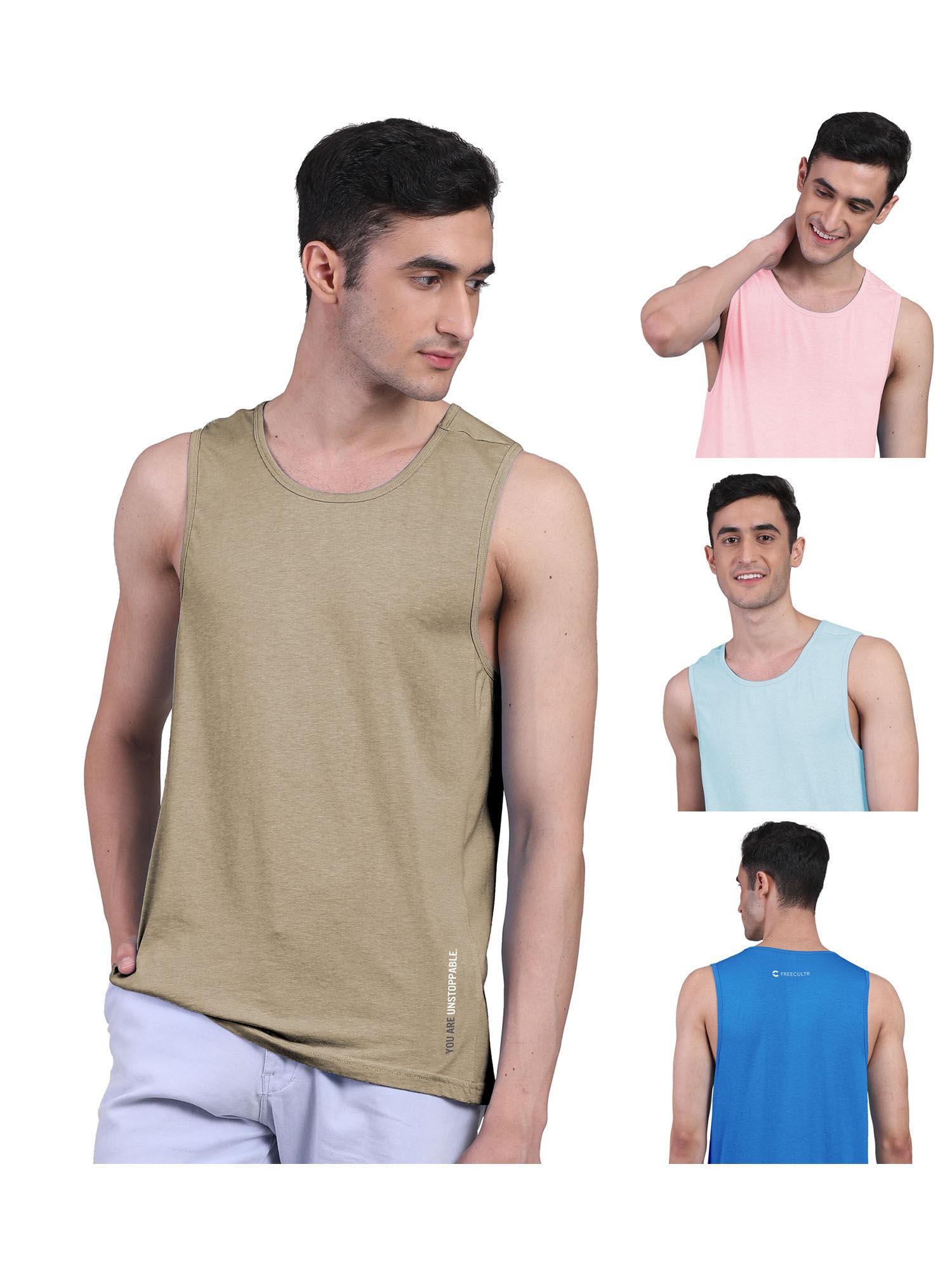 mens twin skin bamboo cotton anti microbial active vest (pack of 4)