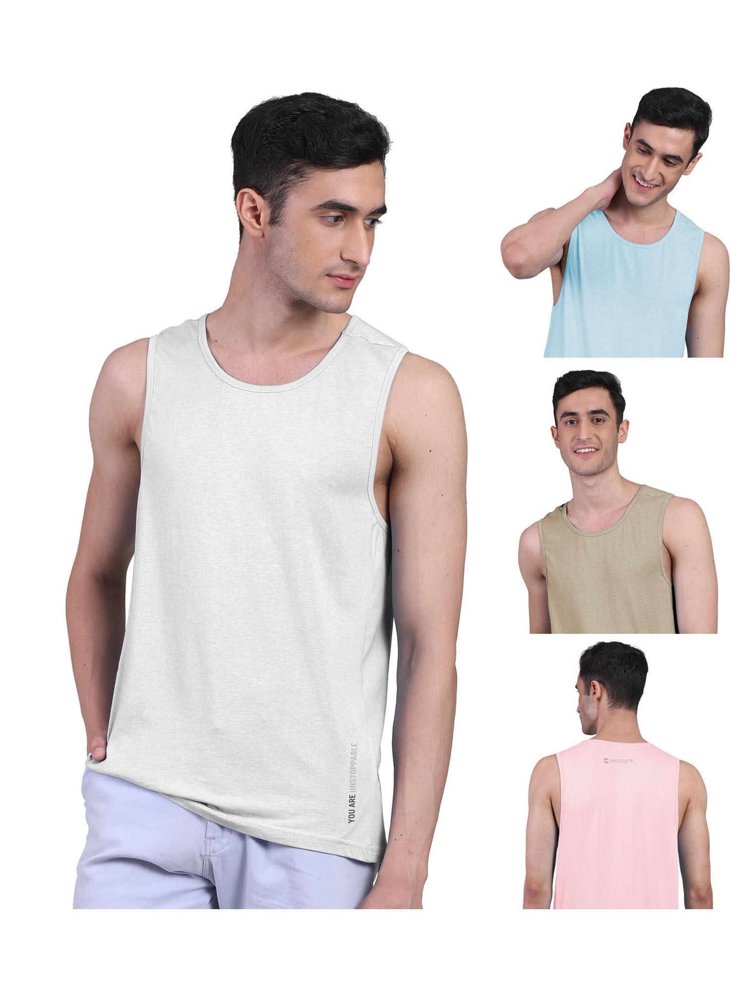 mens twin skin bamboo cotton anti microbial active vest (pack of 4)