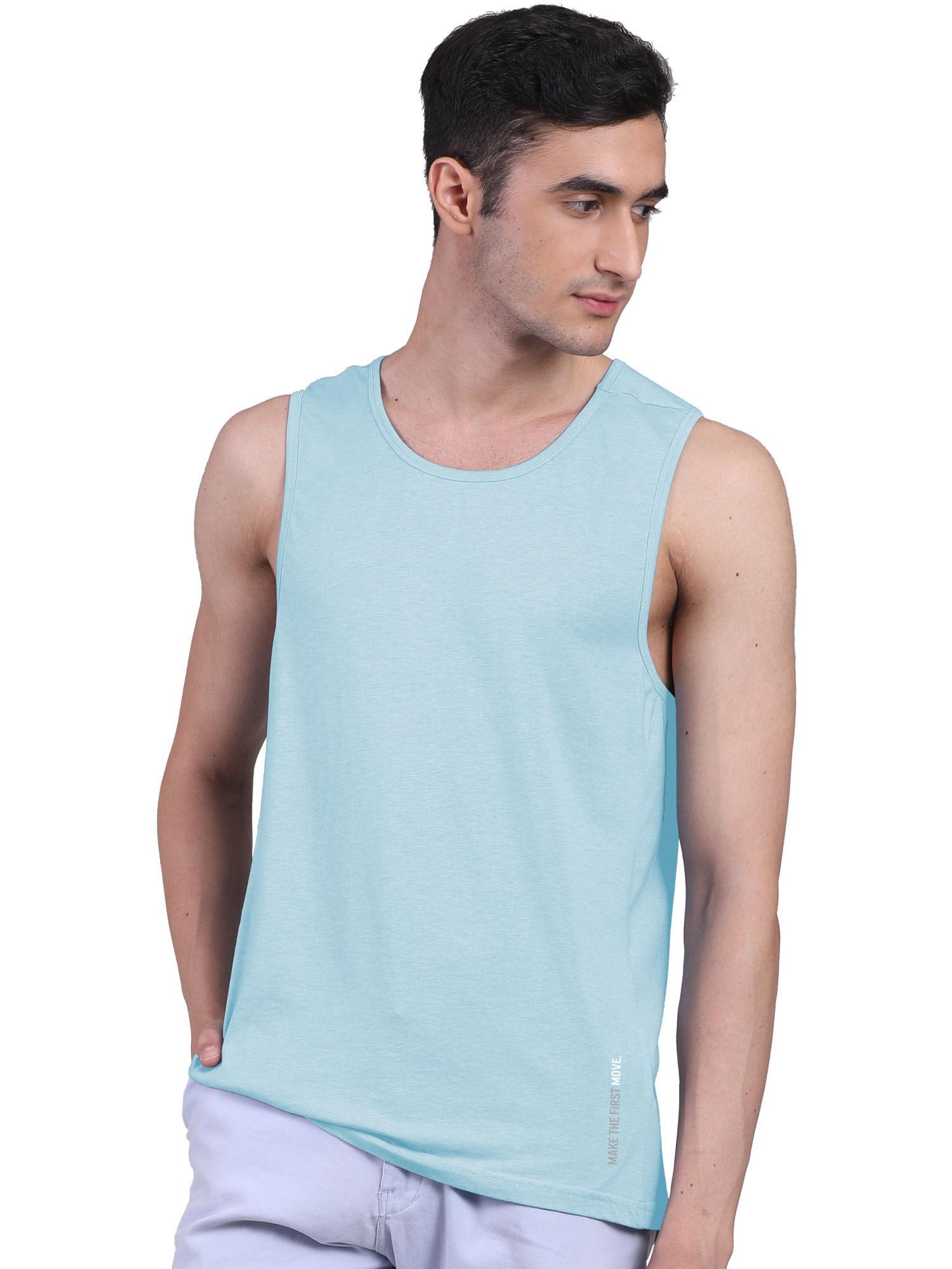 mens twin skin bamboo cotton anti microbial active vest blue