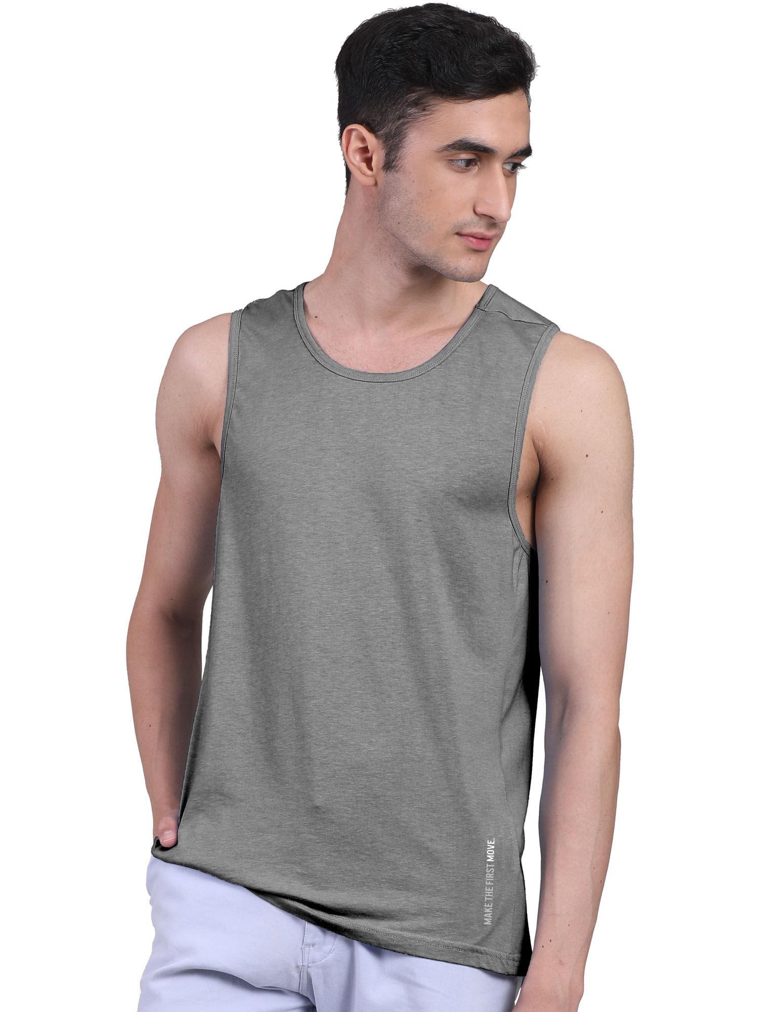 mens twin skin bamboo cotton anti microbial active vest grey