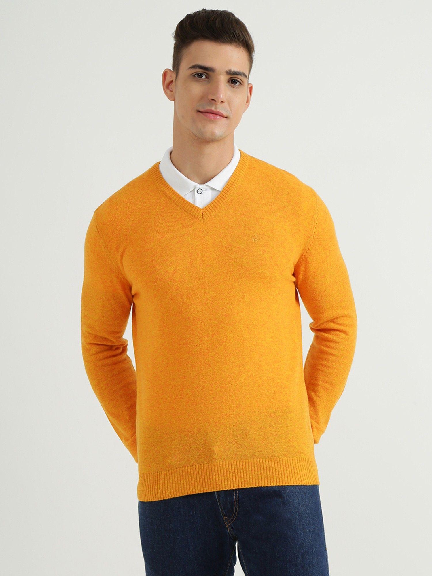 mens v-neck solid sweater yellow