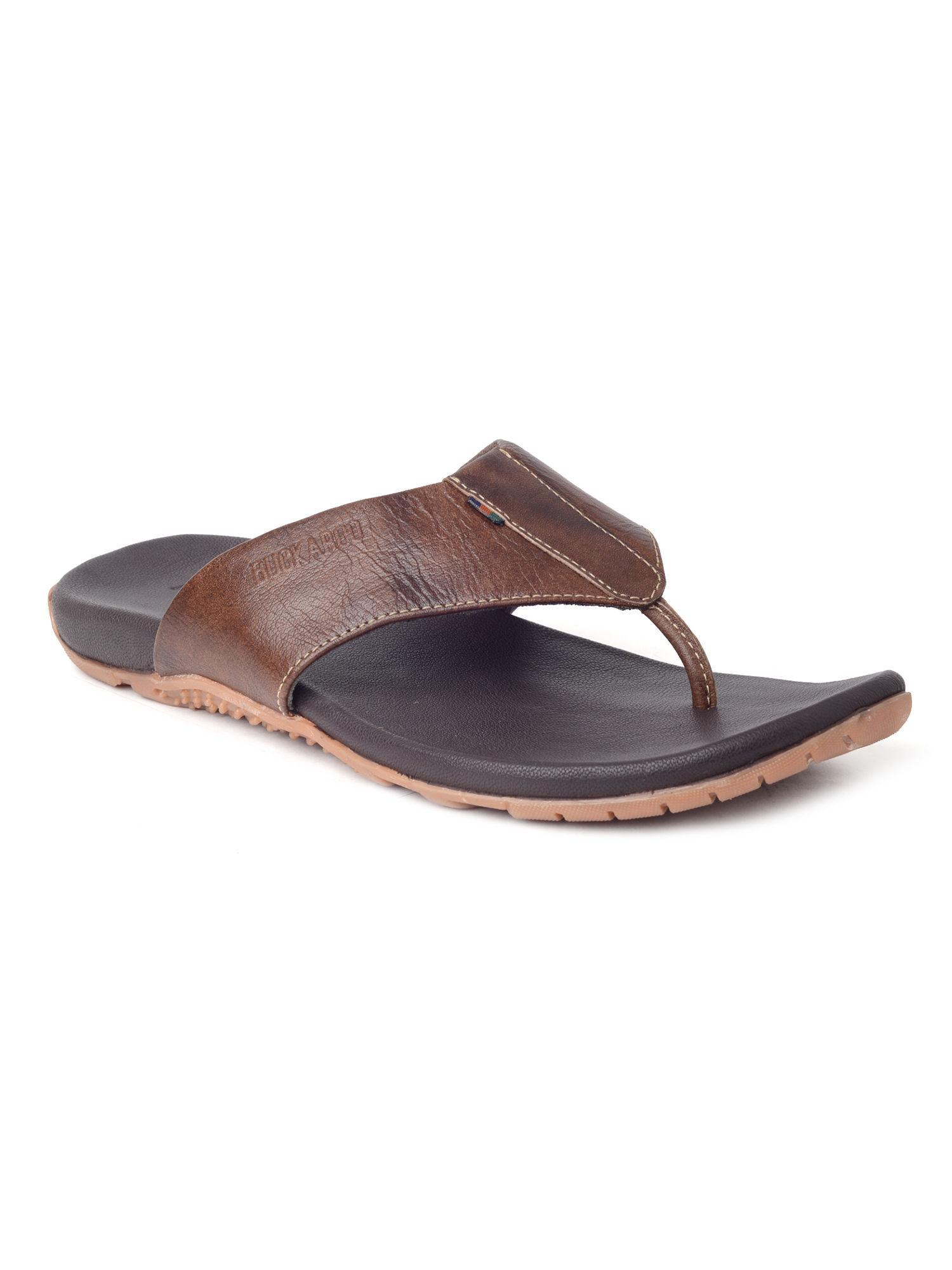 mens veera natural full grain leather brown casual chappal