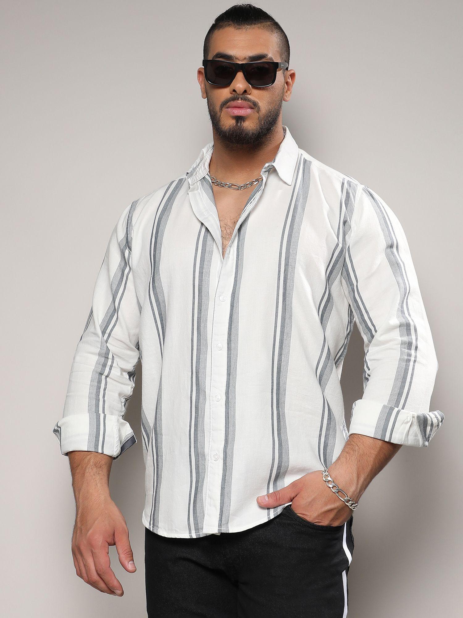 mens white & dark grey barcode striped shirt