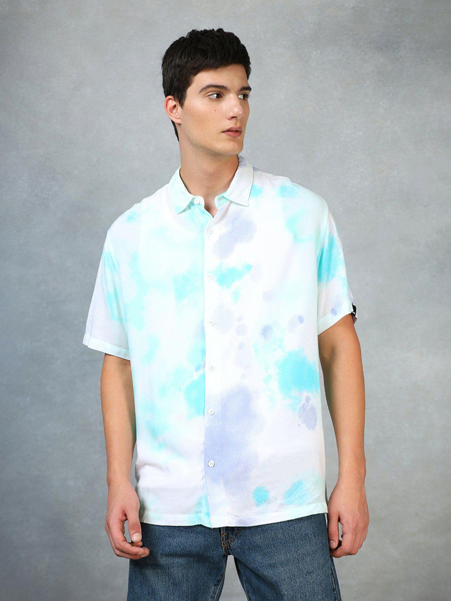 mens white and blue tie and dye oversized shirt