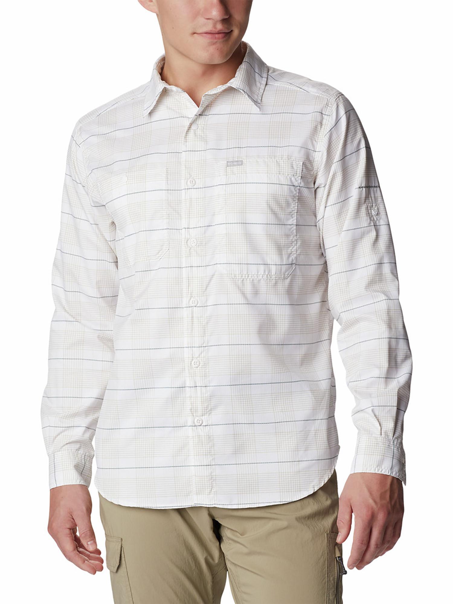 mens white colour silver ridge utility lite plaid full sleeve shirt