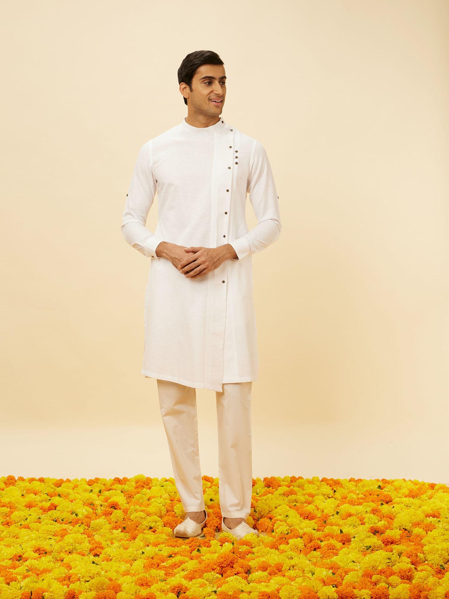 mens white cotton kurta pyjama (set of 2)
