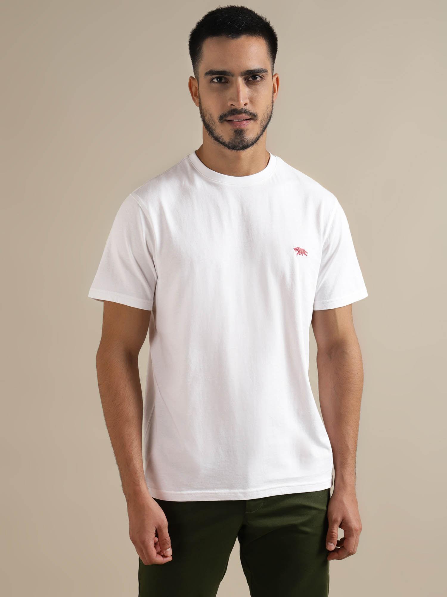 mens white half sleeves crew neck regular fit t-shirt