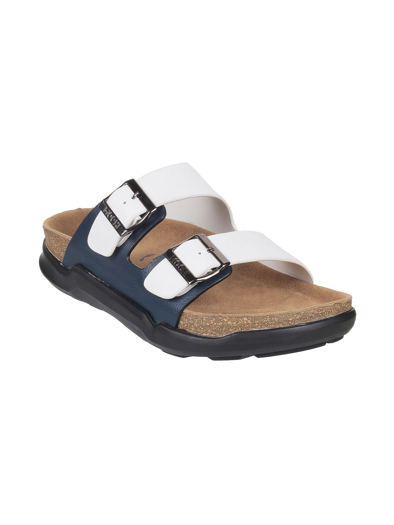 mens white leather solid-plain sandals