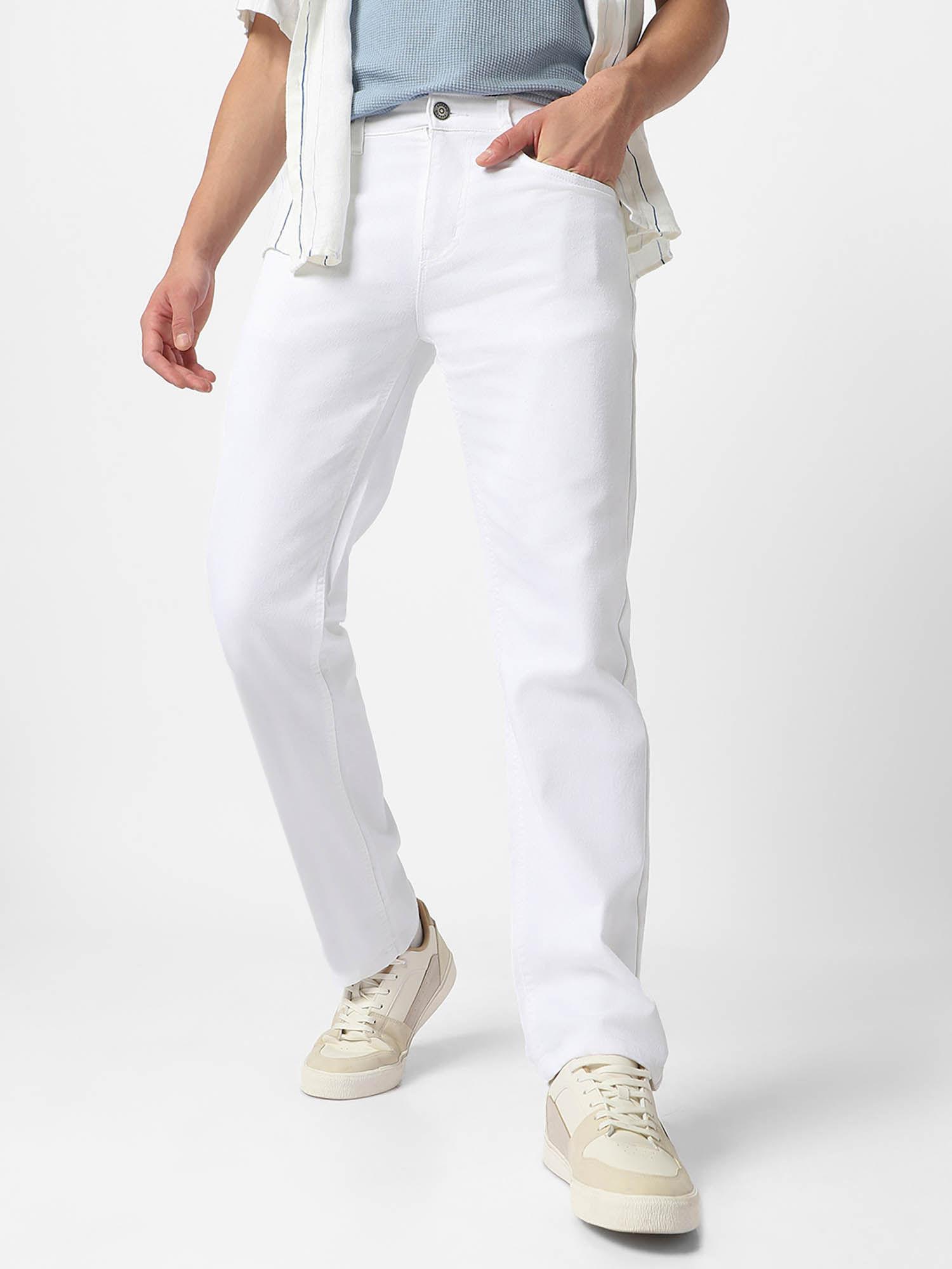 mens white regular fit washed jeans stretchable