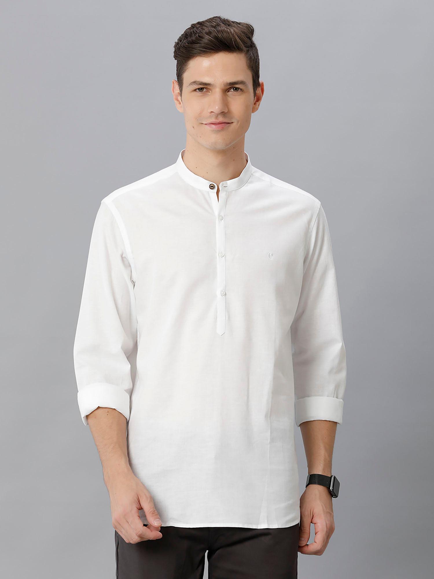 mens white solid regular fit cotton linen shirt