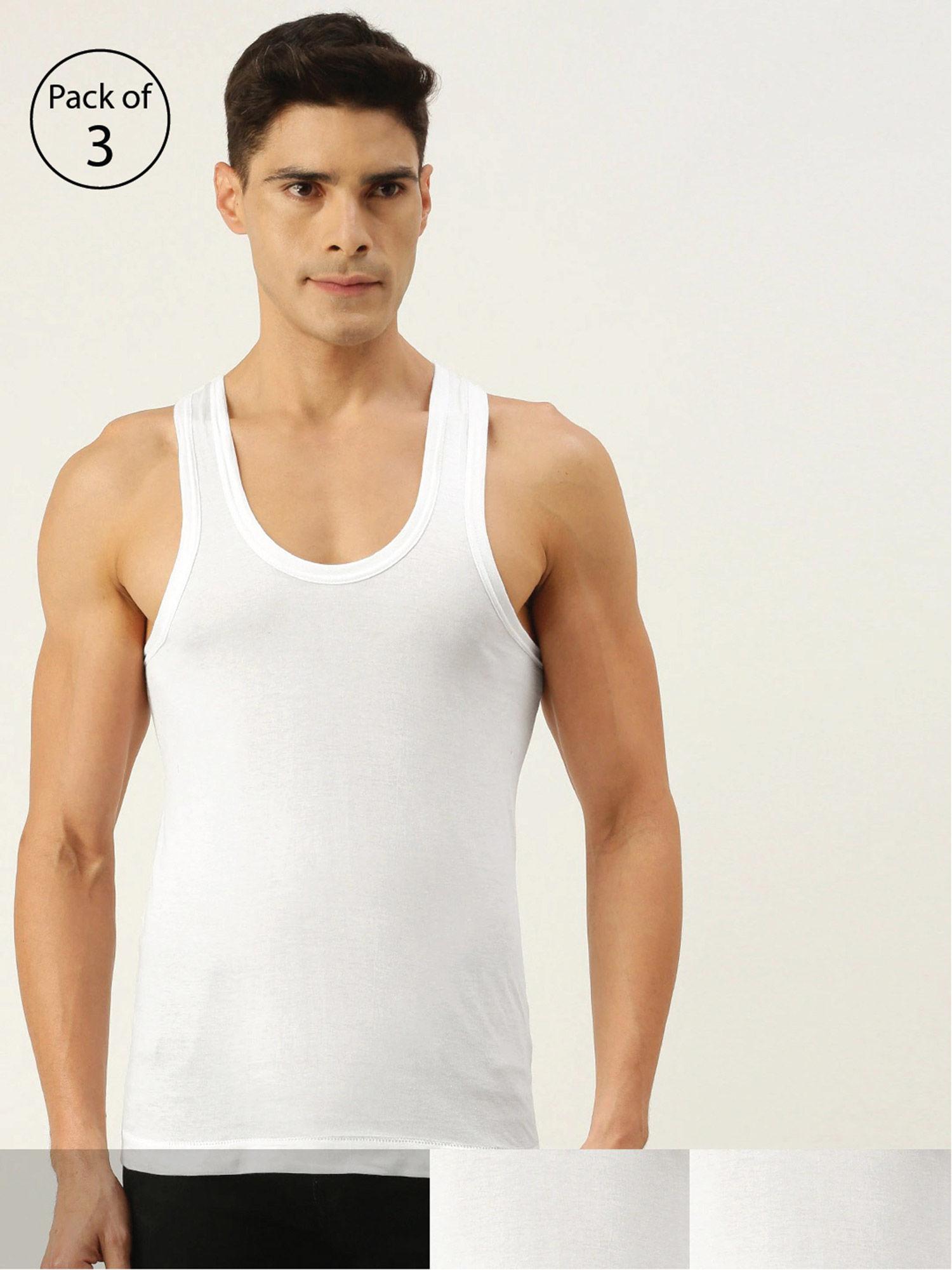 mens white vest modern fit innerwear (pack of 3)
