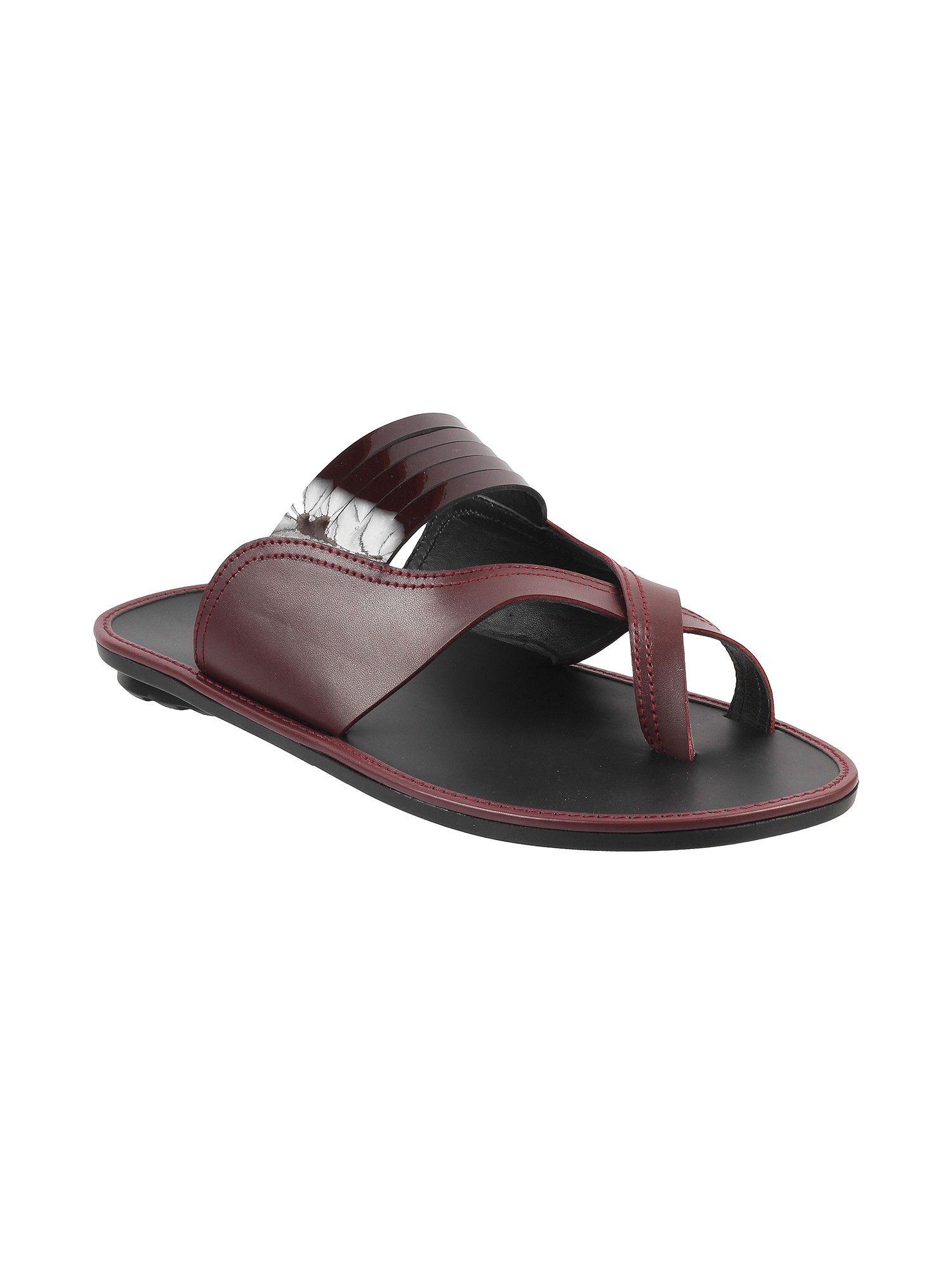 mens wine flat chappalsmochi mens wine leather solid-plain sandals