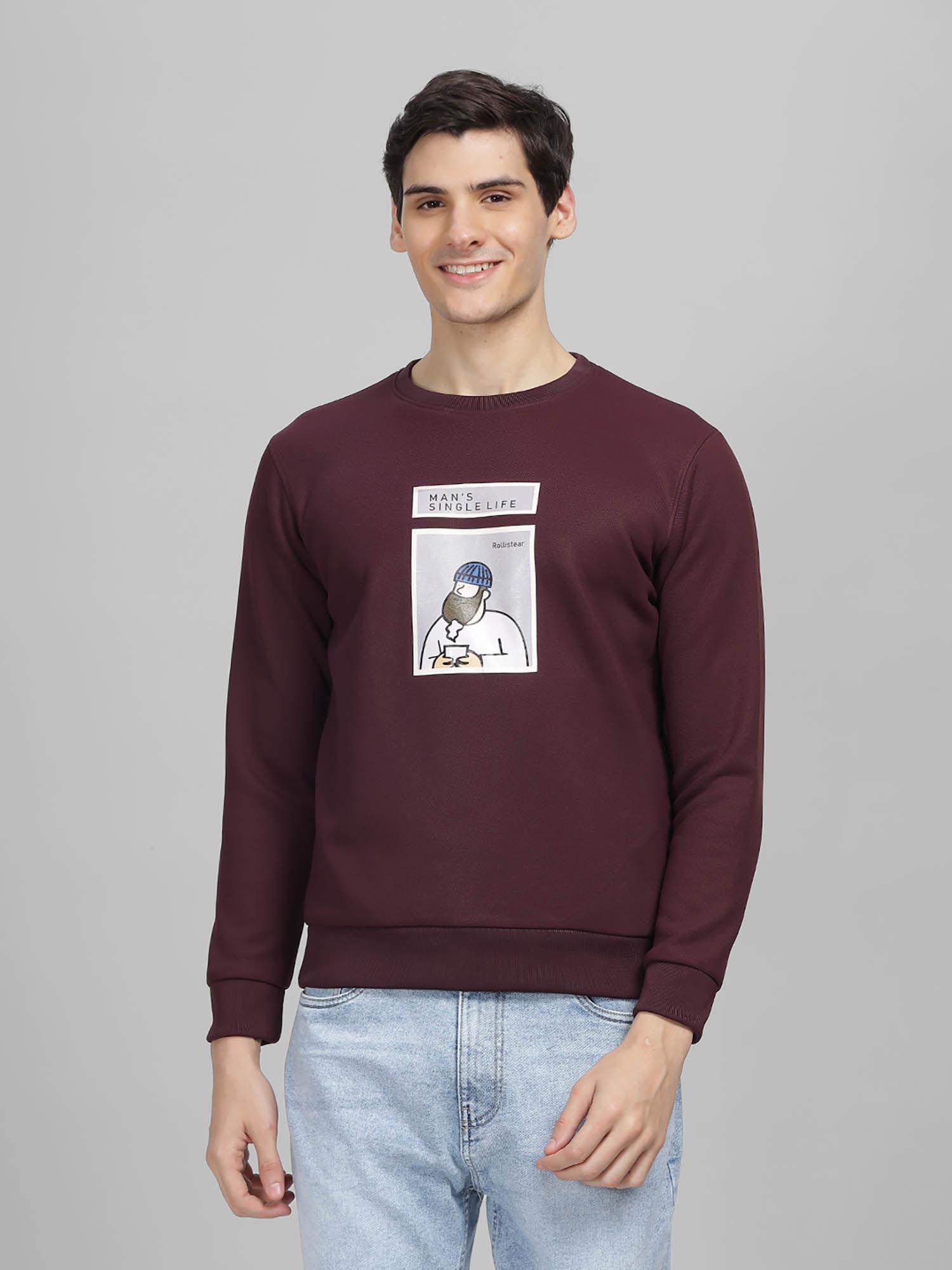 mens wine printed round neck sweatshirt