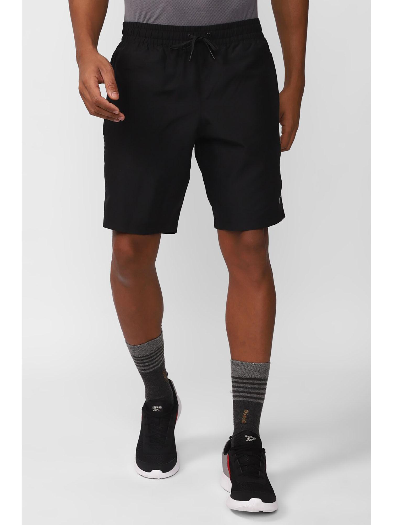 mens wor woven black solid shorts