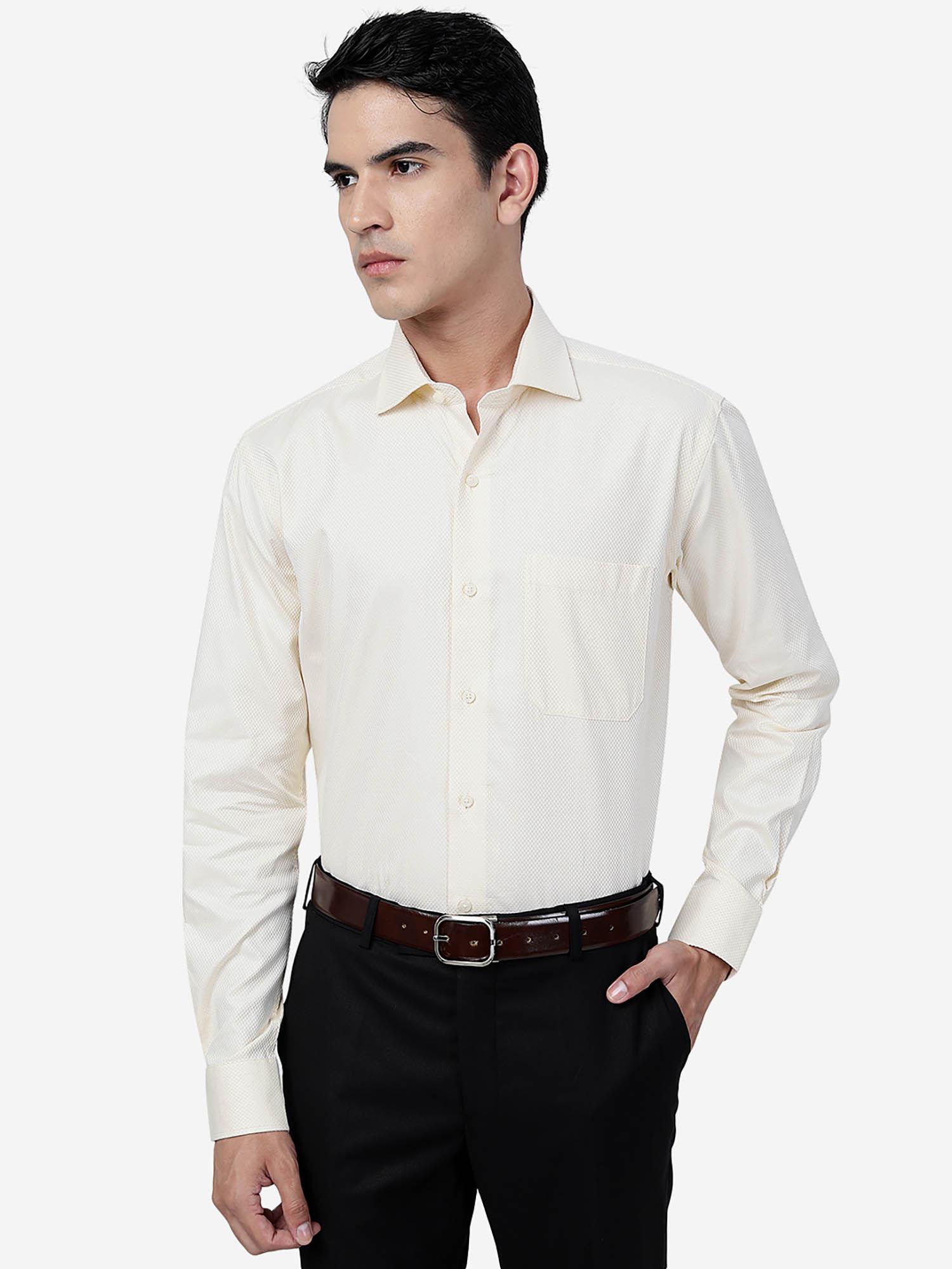 mens yellow 100% cotton slim fit solid formal shirt