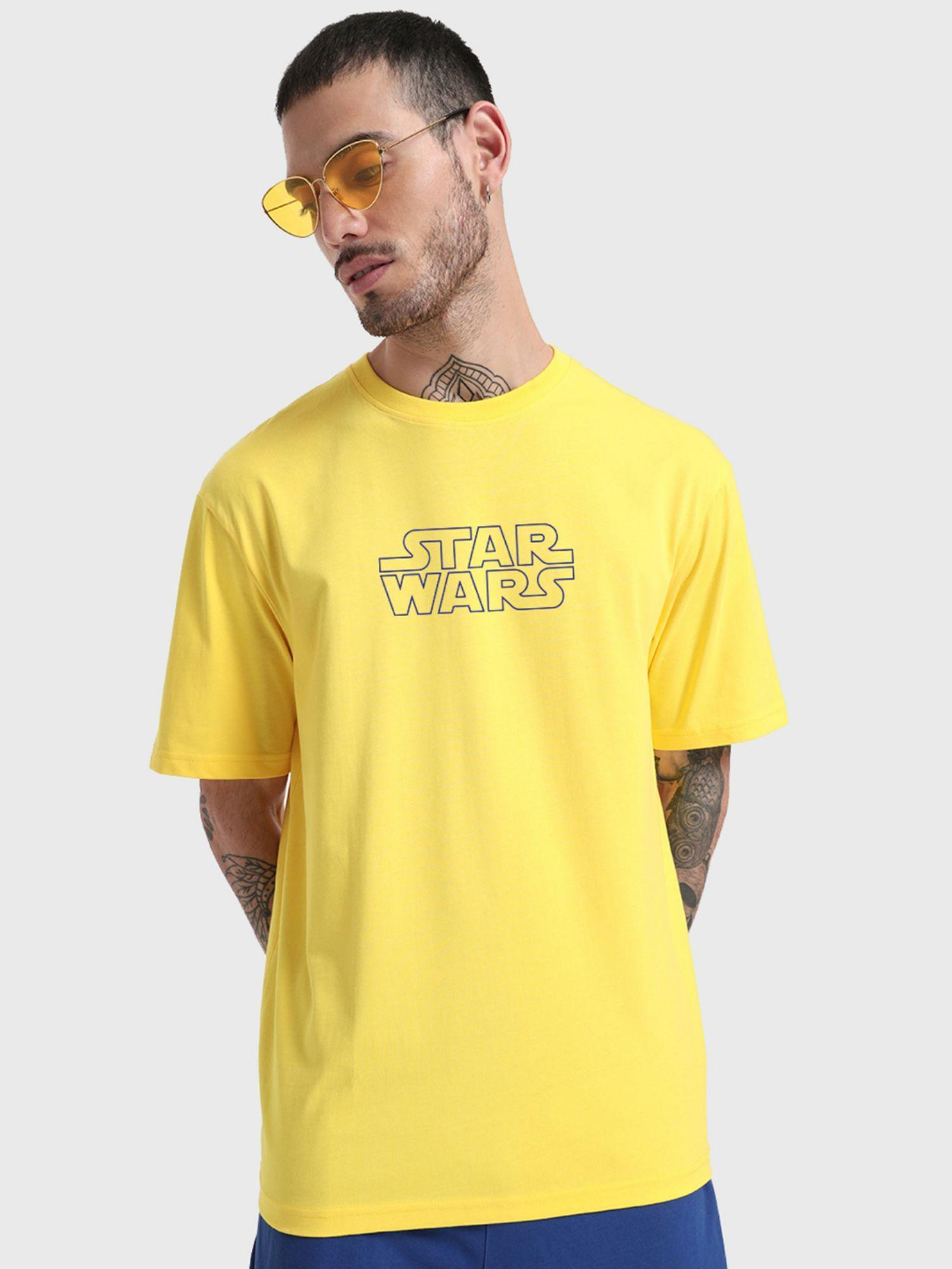 mens yellow manga war graphic printed oversized t-shirt