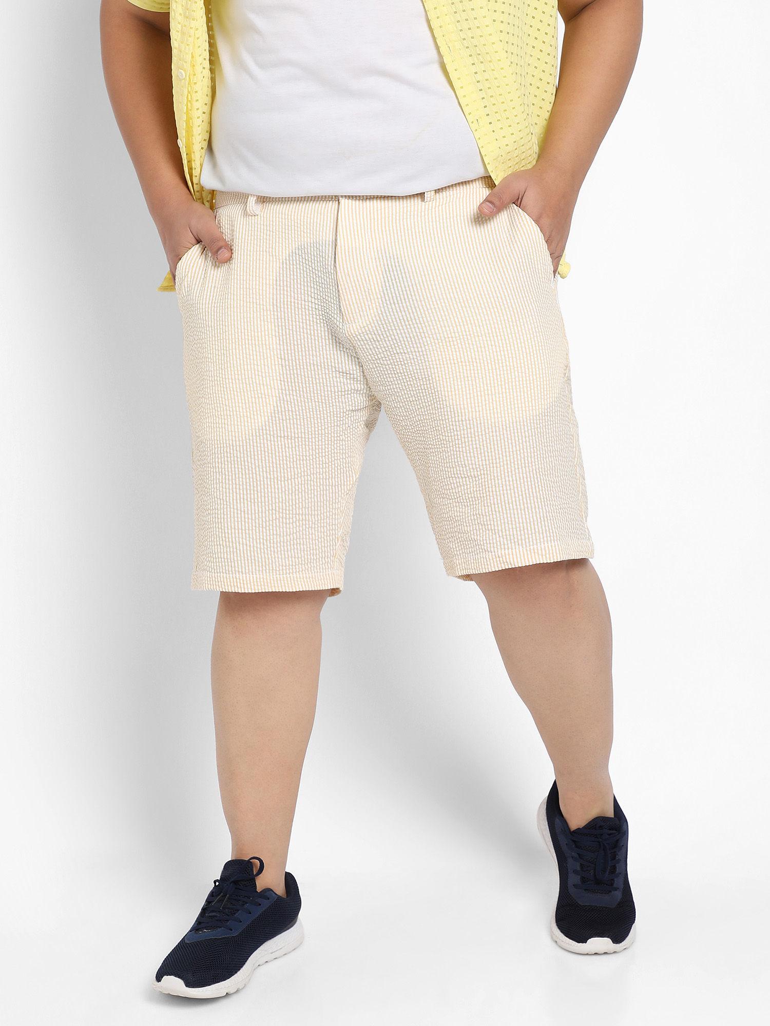 mens yellow seersucker stripe shorts