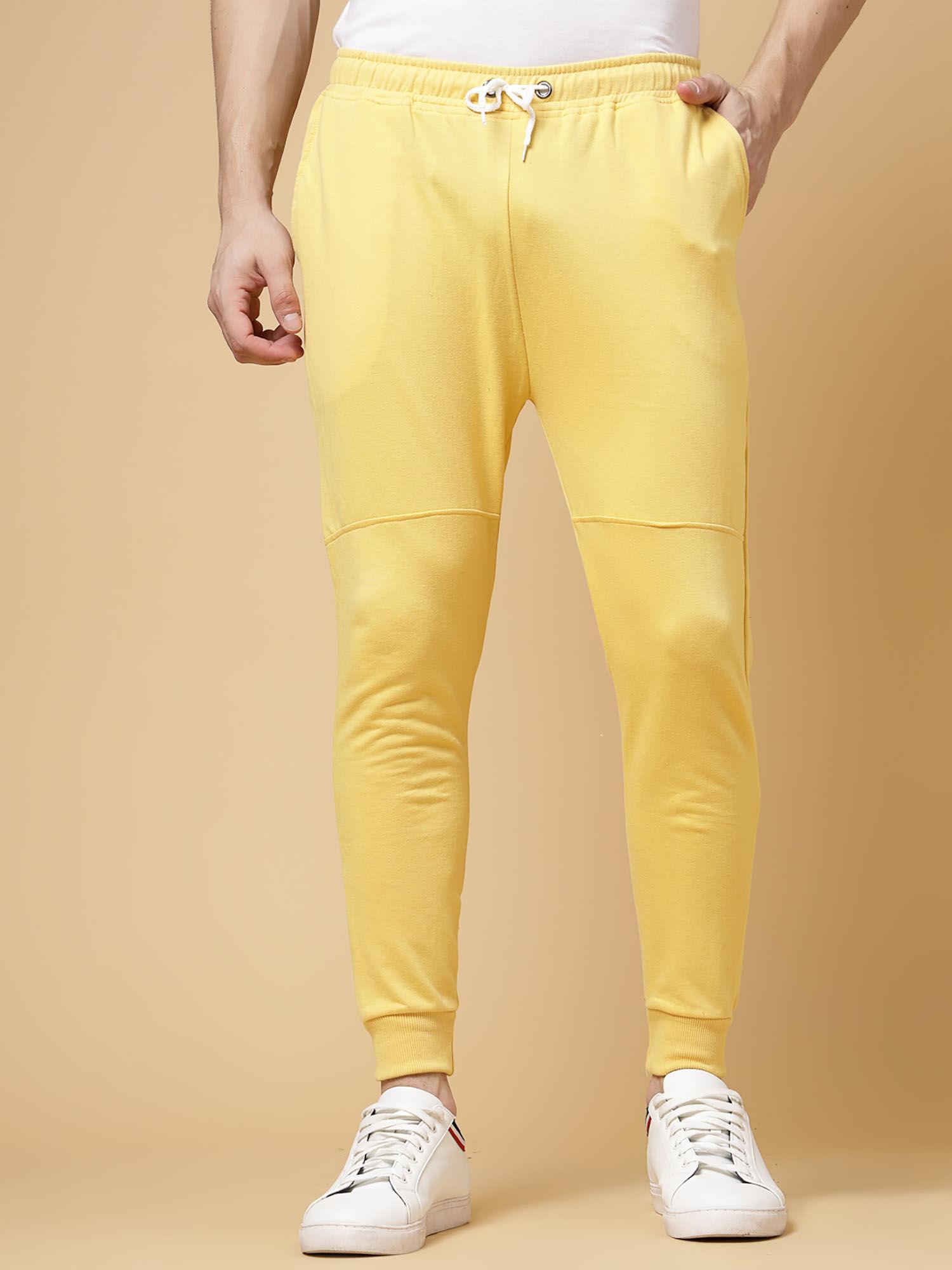 mens yellow solid terry joggers