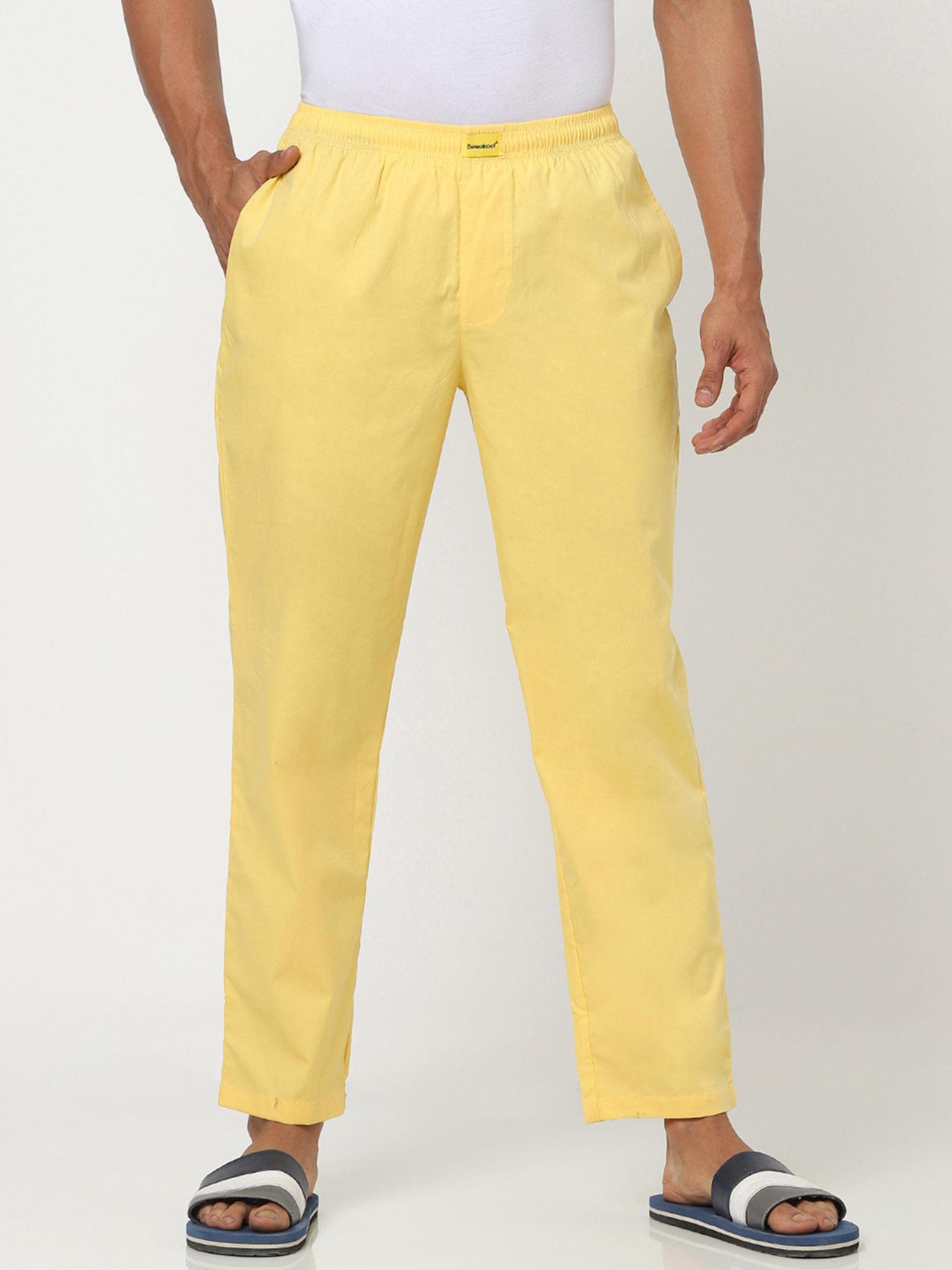 mens yellow solid trouser