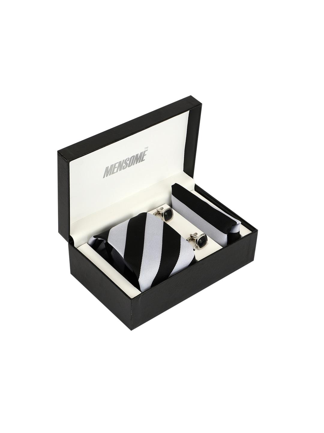 mensome men grey & black striped accessory gift set