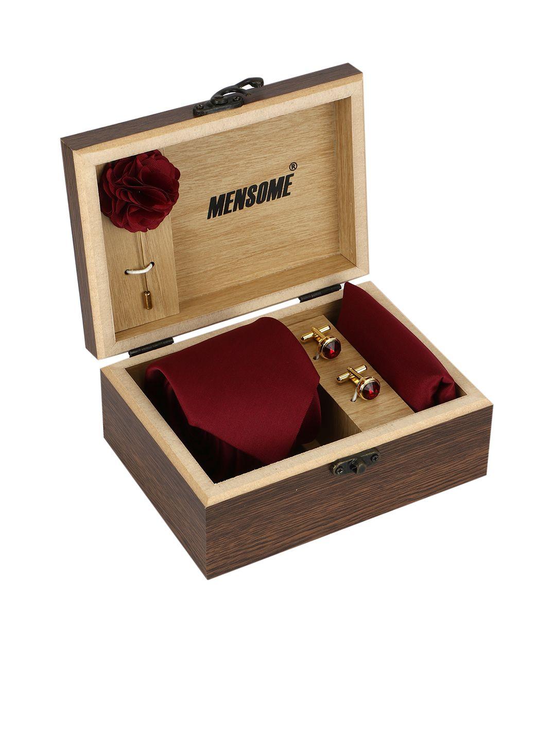 mensome men maroon & gold-toned accessory gift set