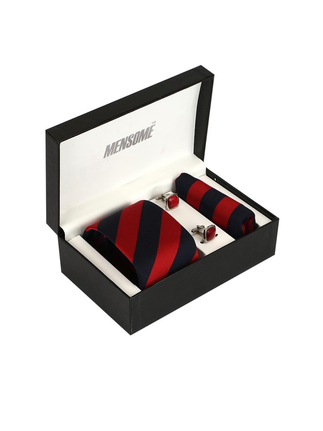 mensome men red & navy blue striped accessory gift set