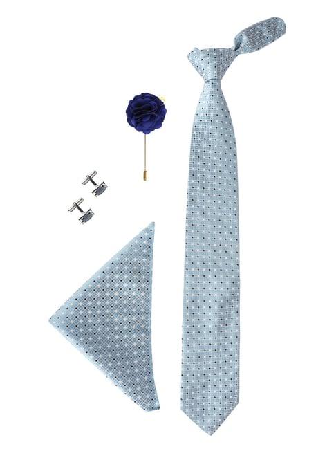 mensome light blue geometric tie, pocket square, lapel pin and cufflink formal gift set - set of 4