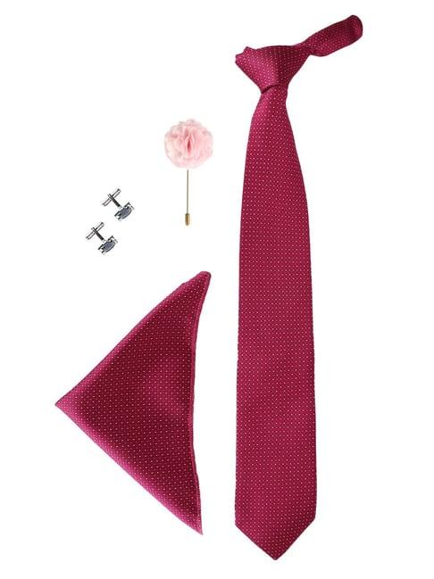 mensome light pink geometric tie, pocket square, lapel pin and cufflink formal gift set - set of 4