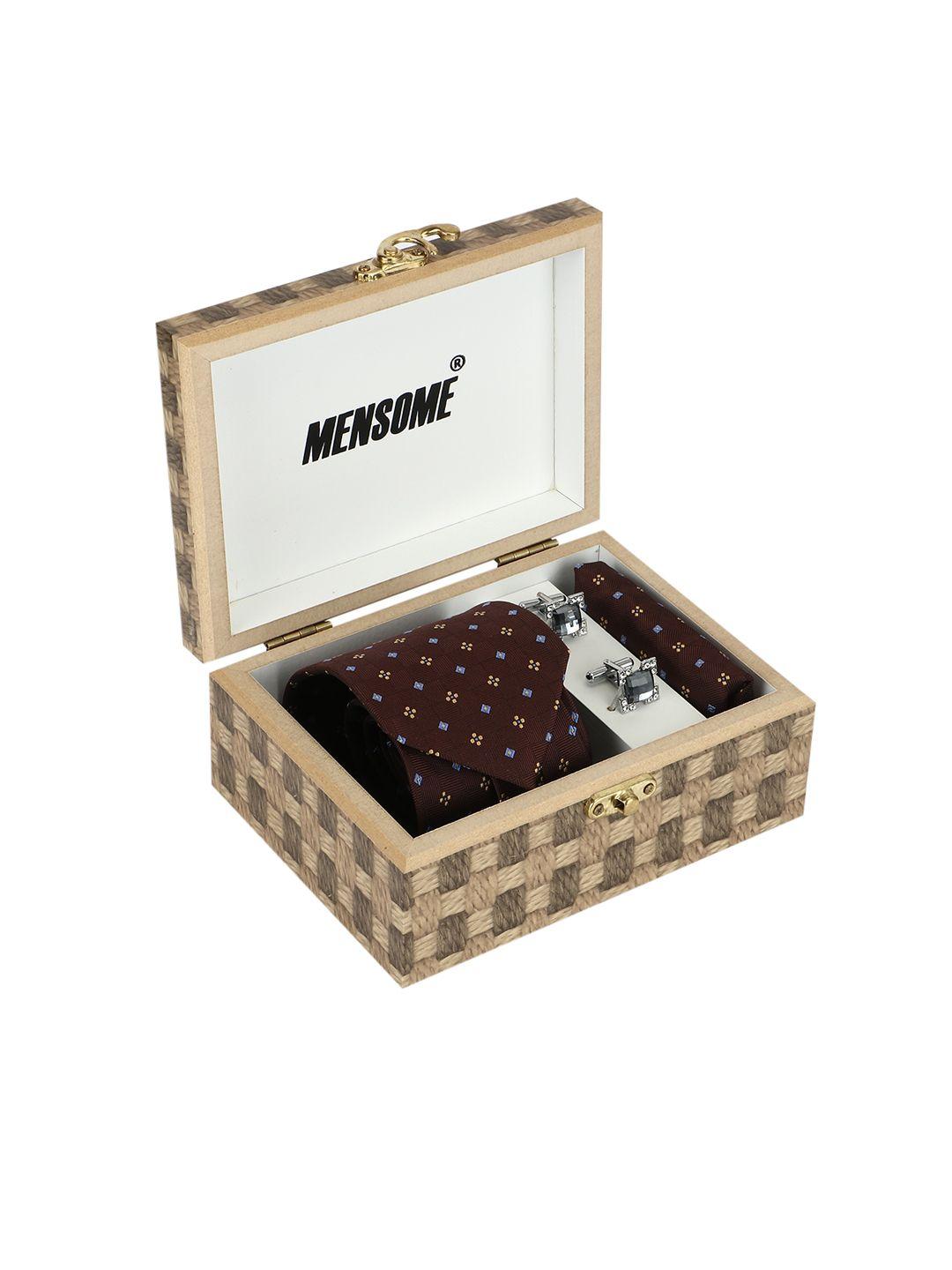 mensome men brown & silver-toned accessory gift set
