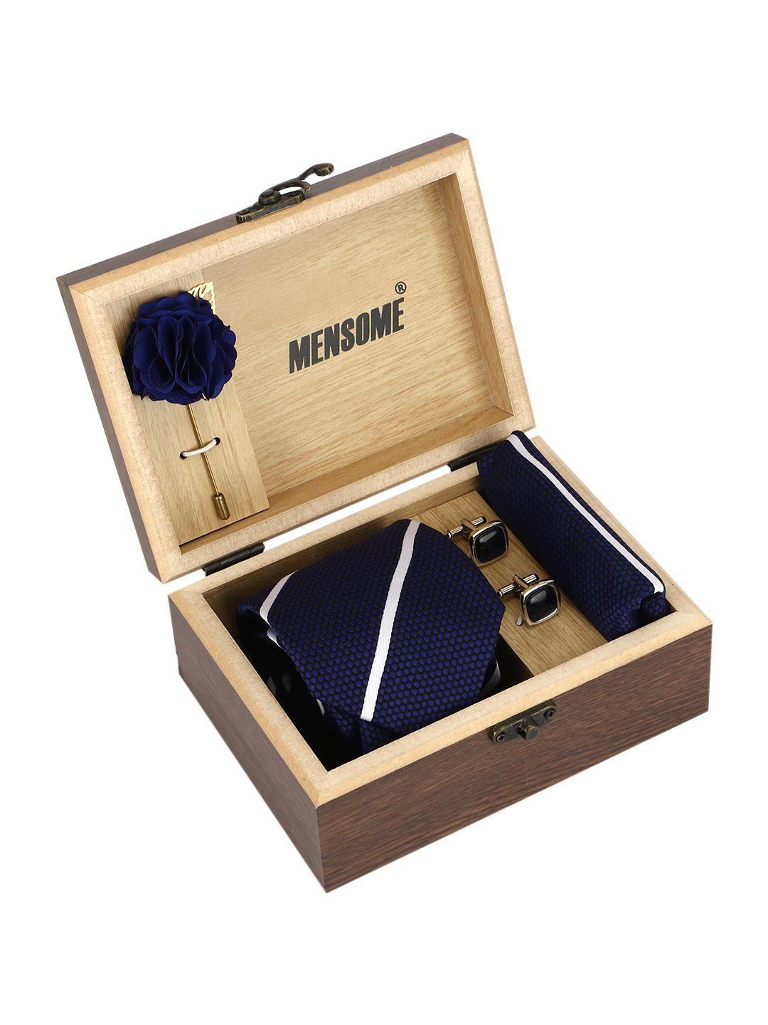 mensome men navy bslue & white accessory gift set