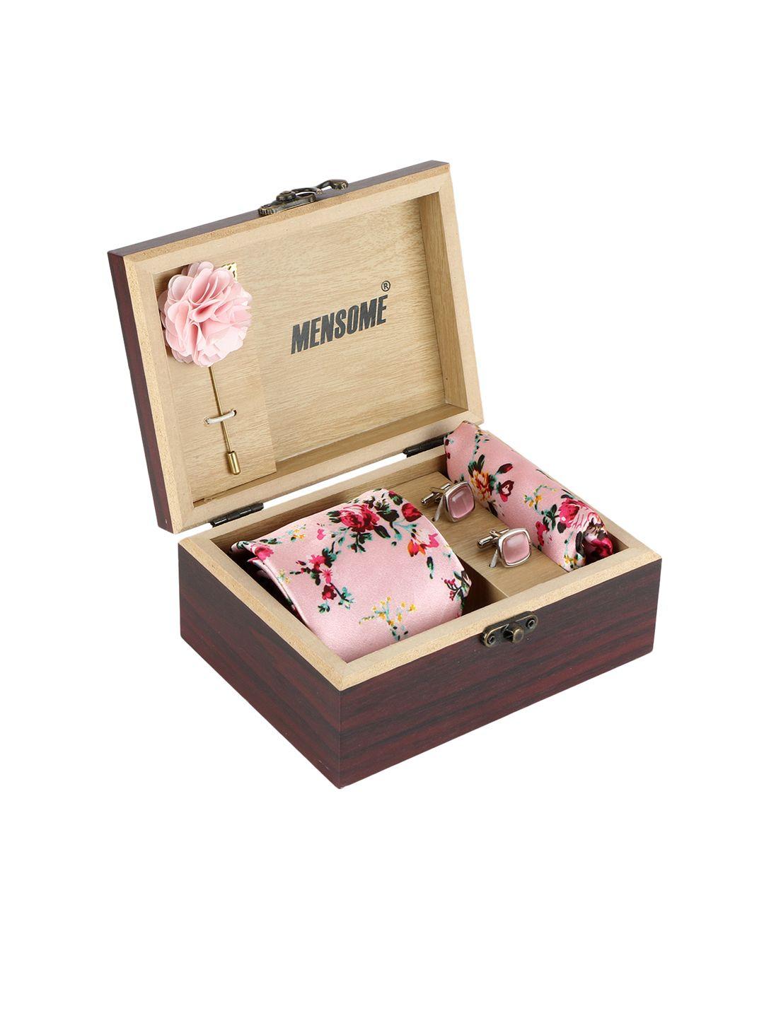 mensome men pink & green printed accessory gift set