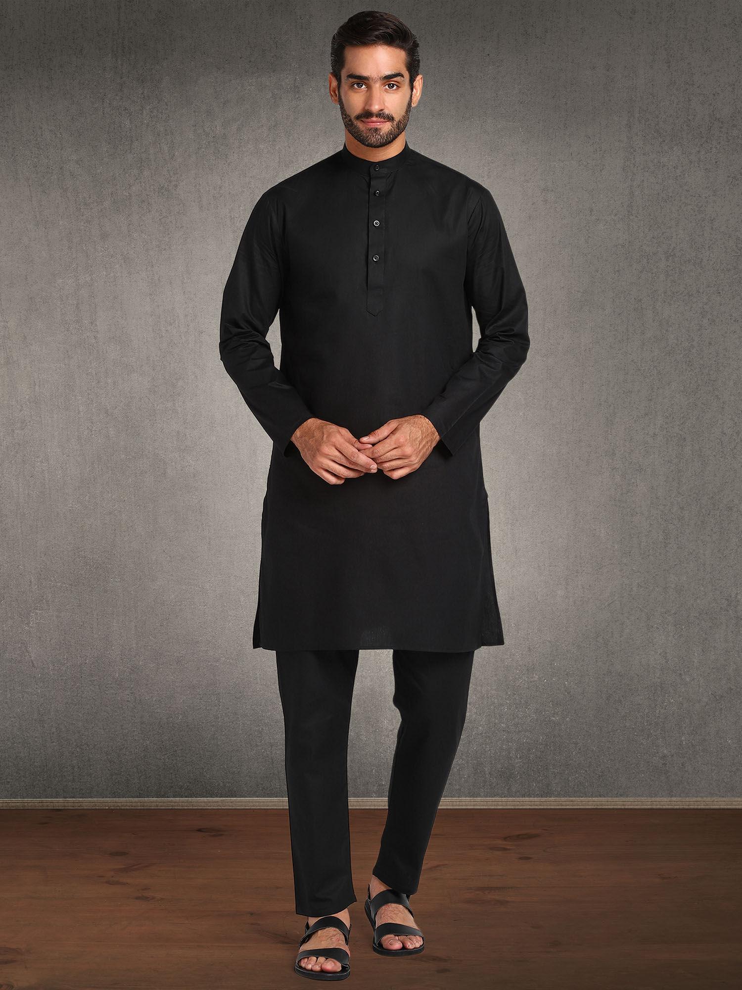 menswear black cotton kurta pajyama