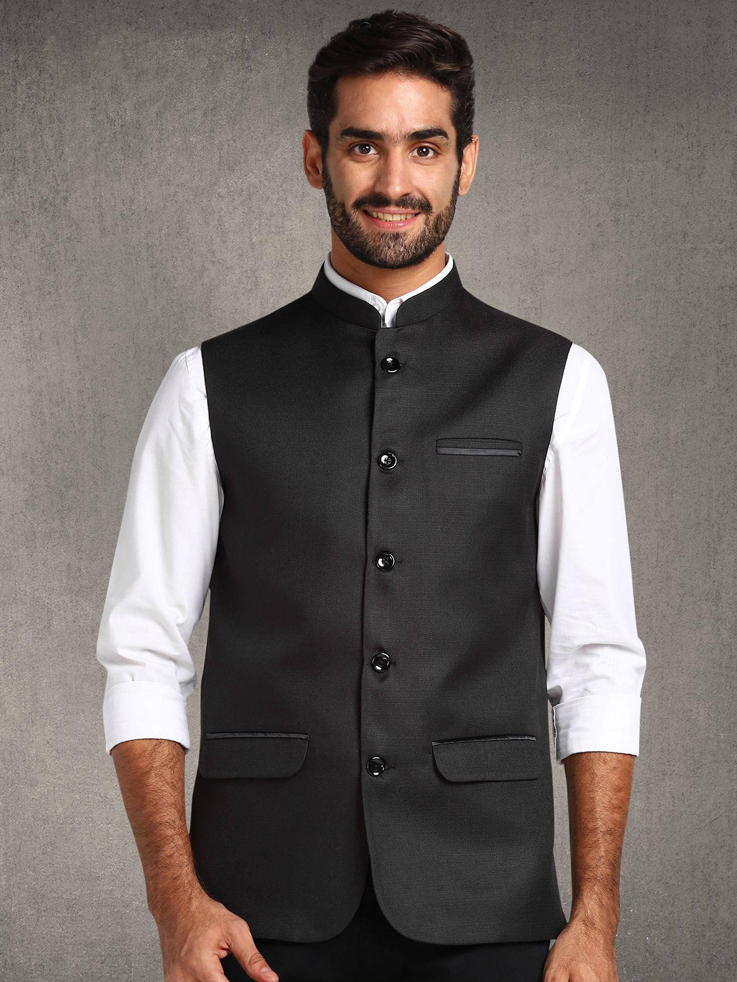 menswear black jute nehru jacket